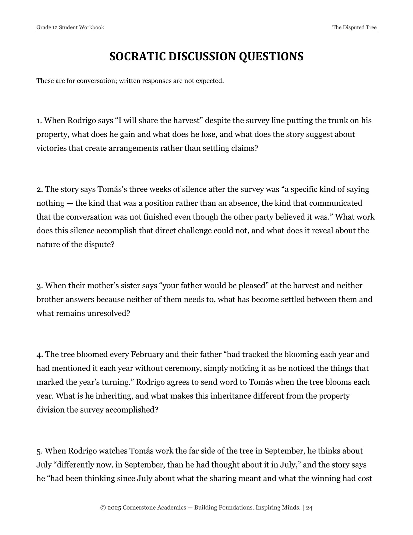 The Disputed Tree | Grade 12 Classical Literature Packet | Cornerstone Academics