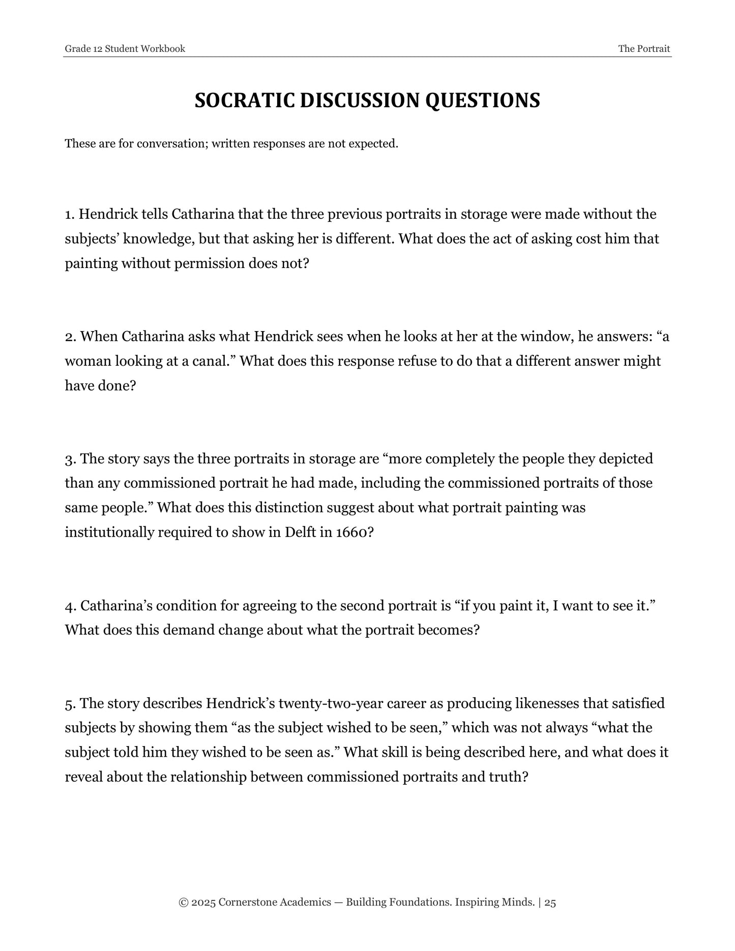 The Portrait | Grade 12 Classical Literature Packet | Cornerstone Academics