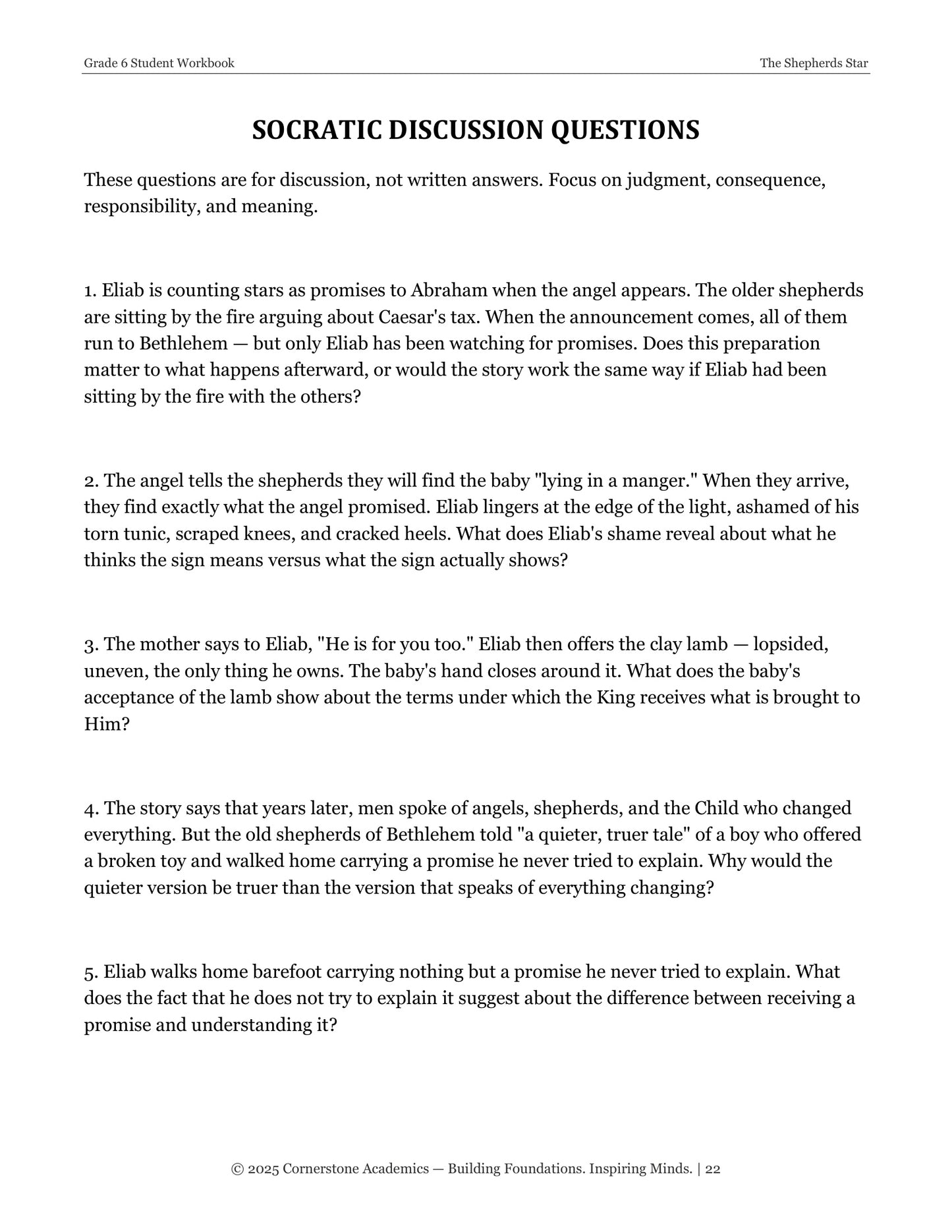 The Shepherd's Star | Grade 6 Classical Literature Packet | Cornerstone Academics