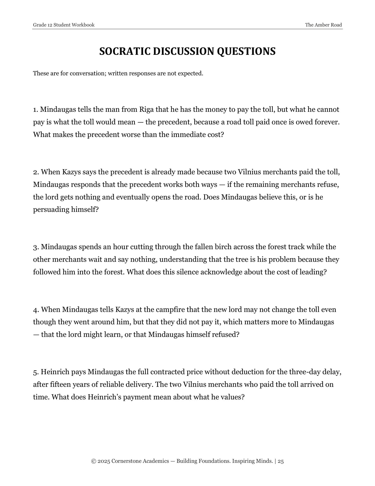 The Amber Road | Grade 12 Classical Literature Packet | Cornerstone Academics
