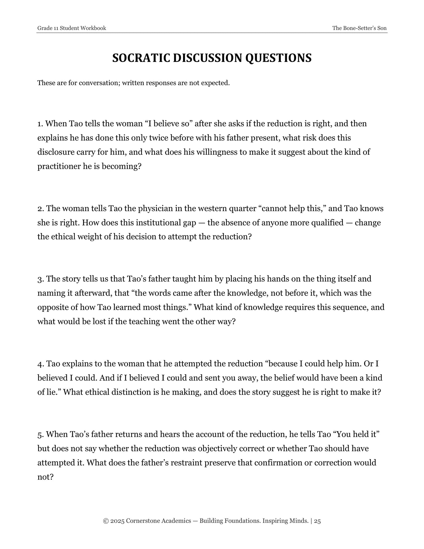 The Bone-Setter's Son | Grade 11 Classical Literature Packet | Cornerstone Academics