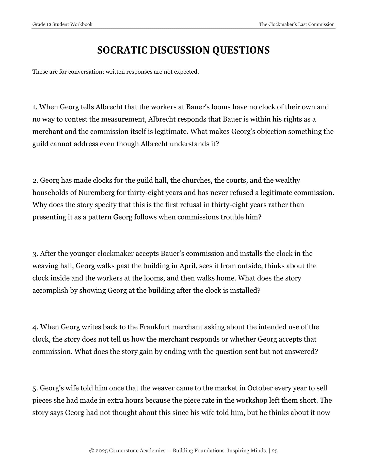The Clockmaker’s Last Commission | Grade 12 Classical Literature Packet | Cornerstone Academics