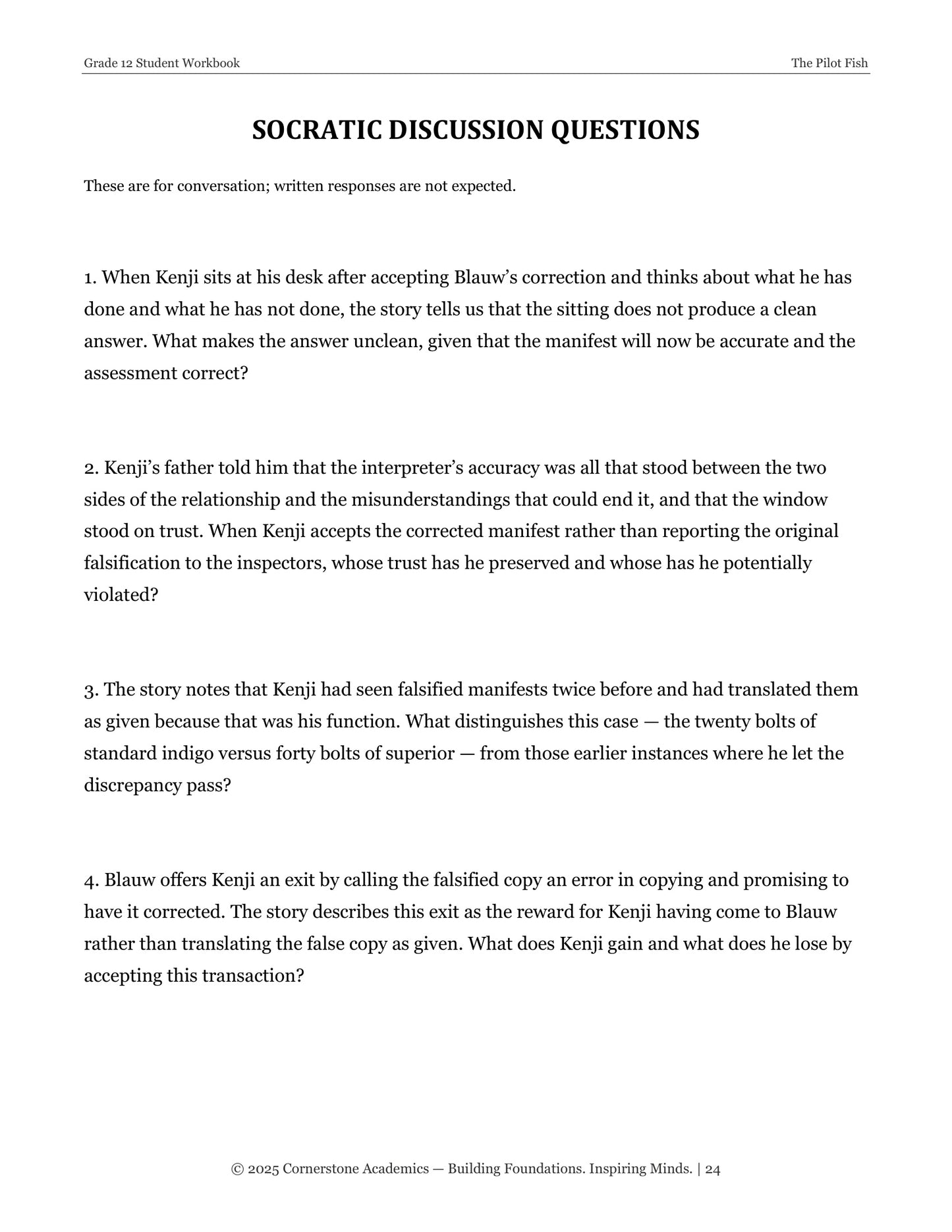 The Pilot Fish | Grade 12 Classical Literature Packet | Cornerstone Academics