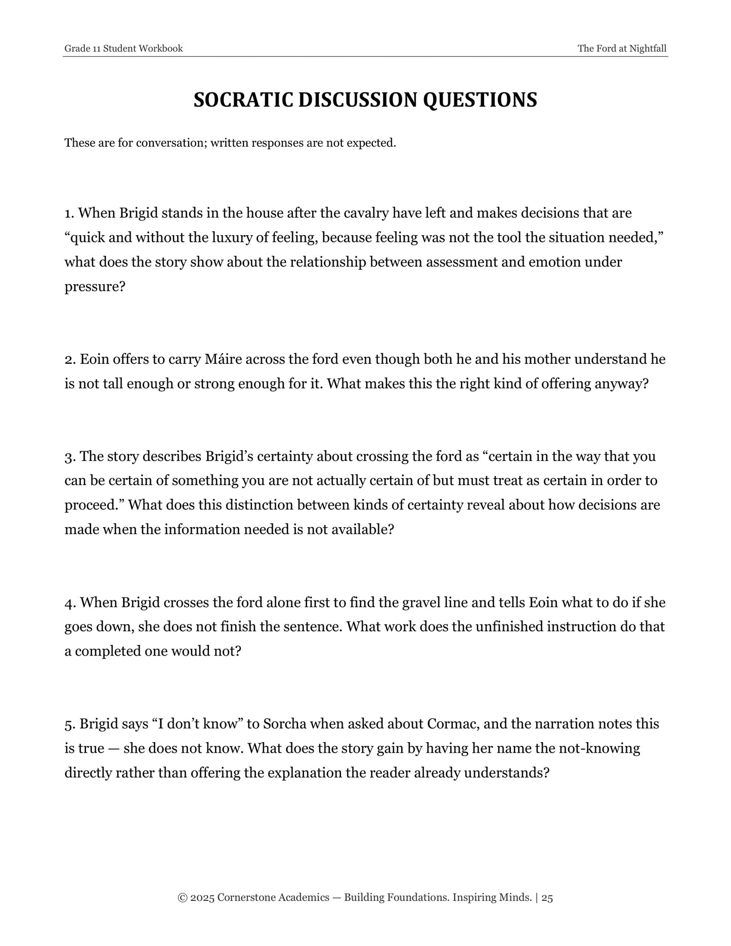 The Ford at Nightfall | Grade 11 Classical Literature Packet | Cornerstone Academics