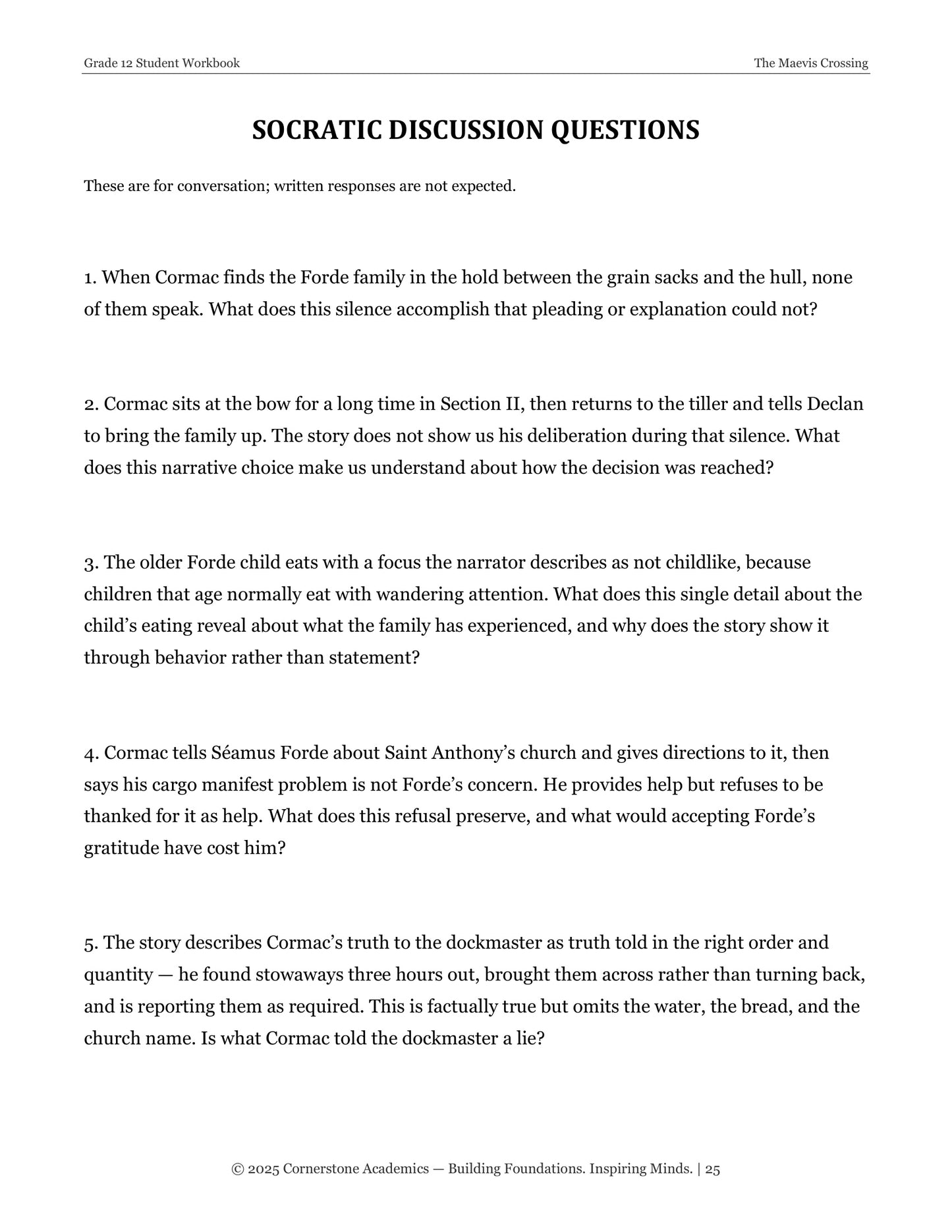 The Maevis Crossing | Grade 12 Classical Literature Packet | Cornerstone Academics