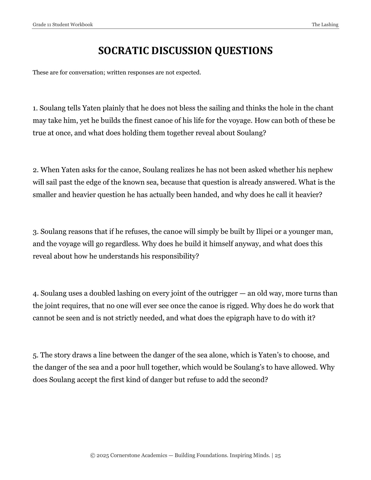 The Lashing | Grade 11 Classical Literature Packet | Cornerstone Academics