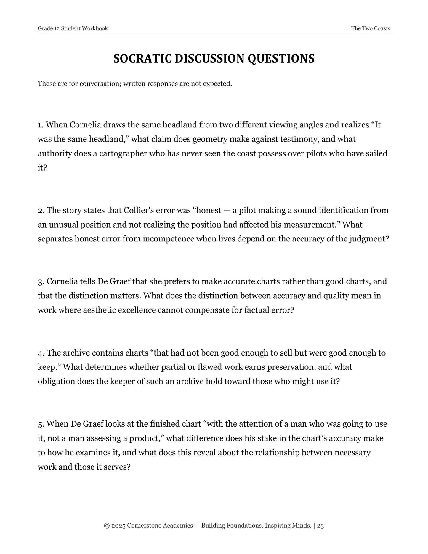 The Two Coasts | Grade 12 Classical Literature Packet | Cornerstone Academics