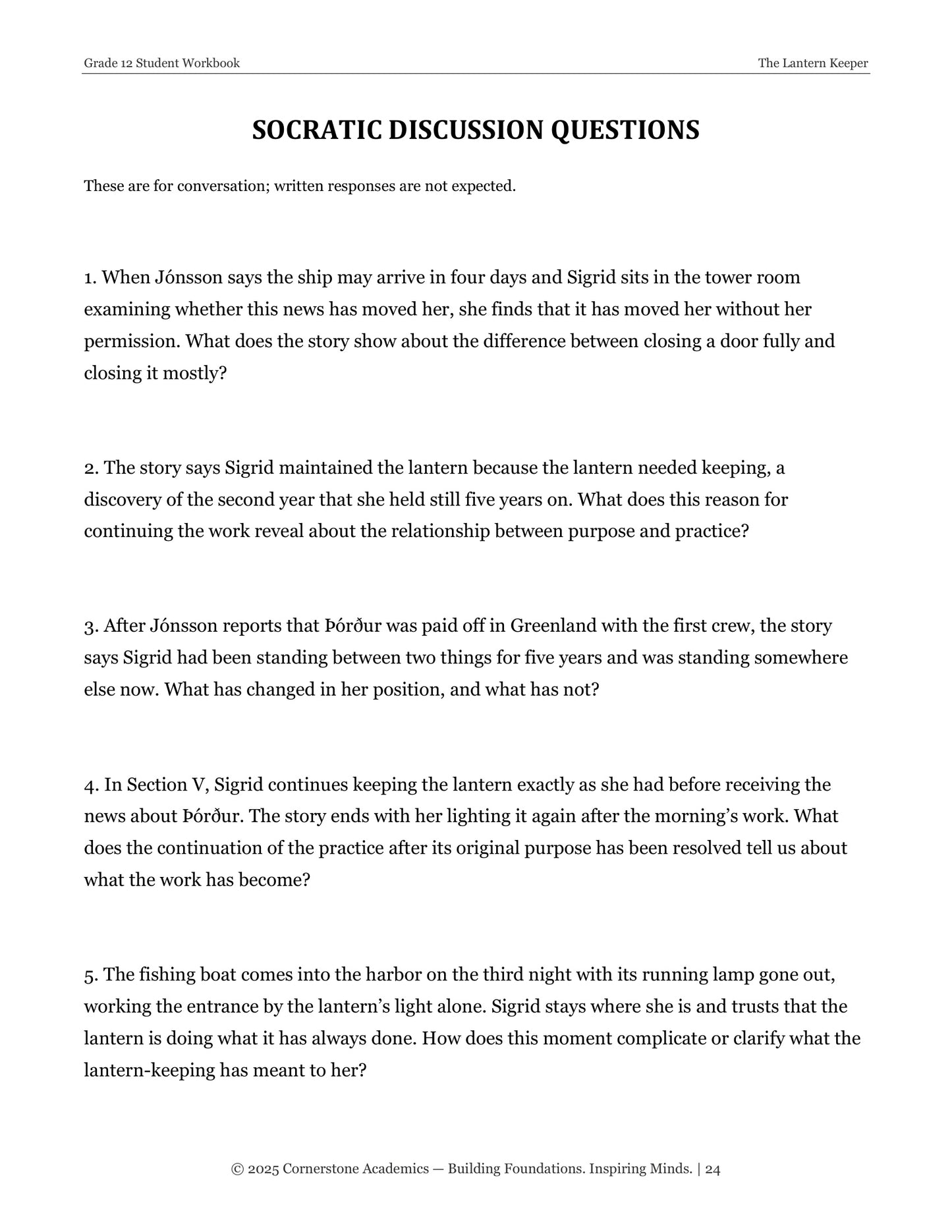 The Lantern Keeper | Grade 12 Classical Literature Packet | Cornerstone Academics