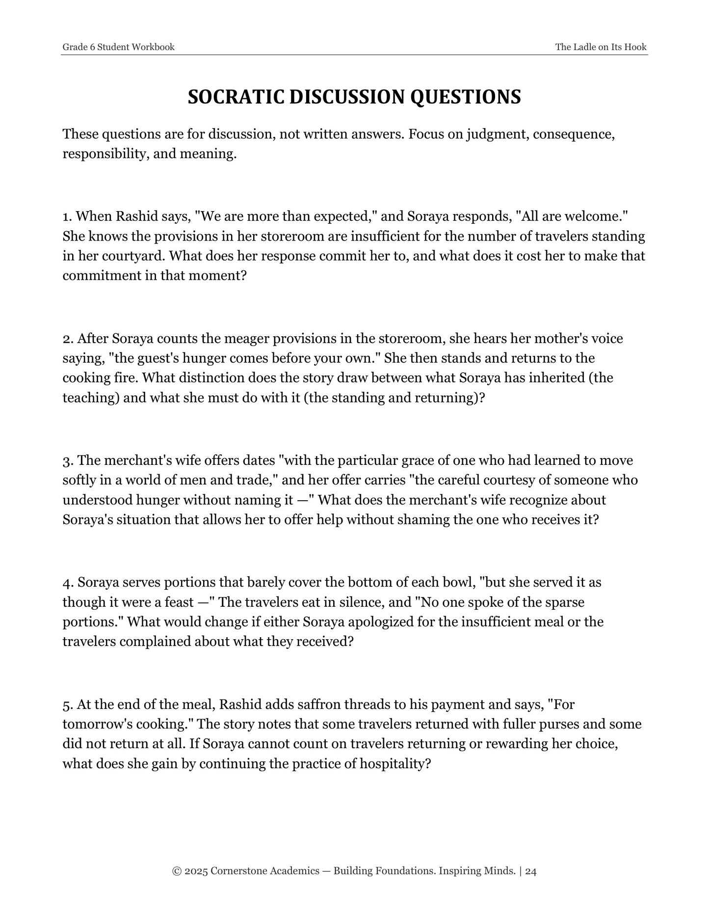 The Ladle on Its Hook | Grade 6 Classical Literature Packet | Cornerstone Academics