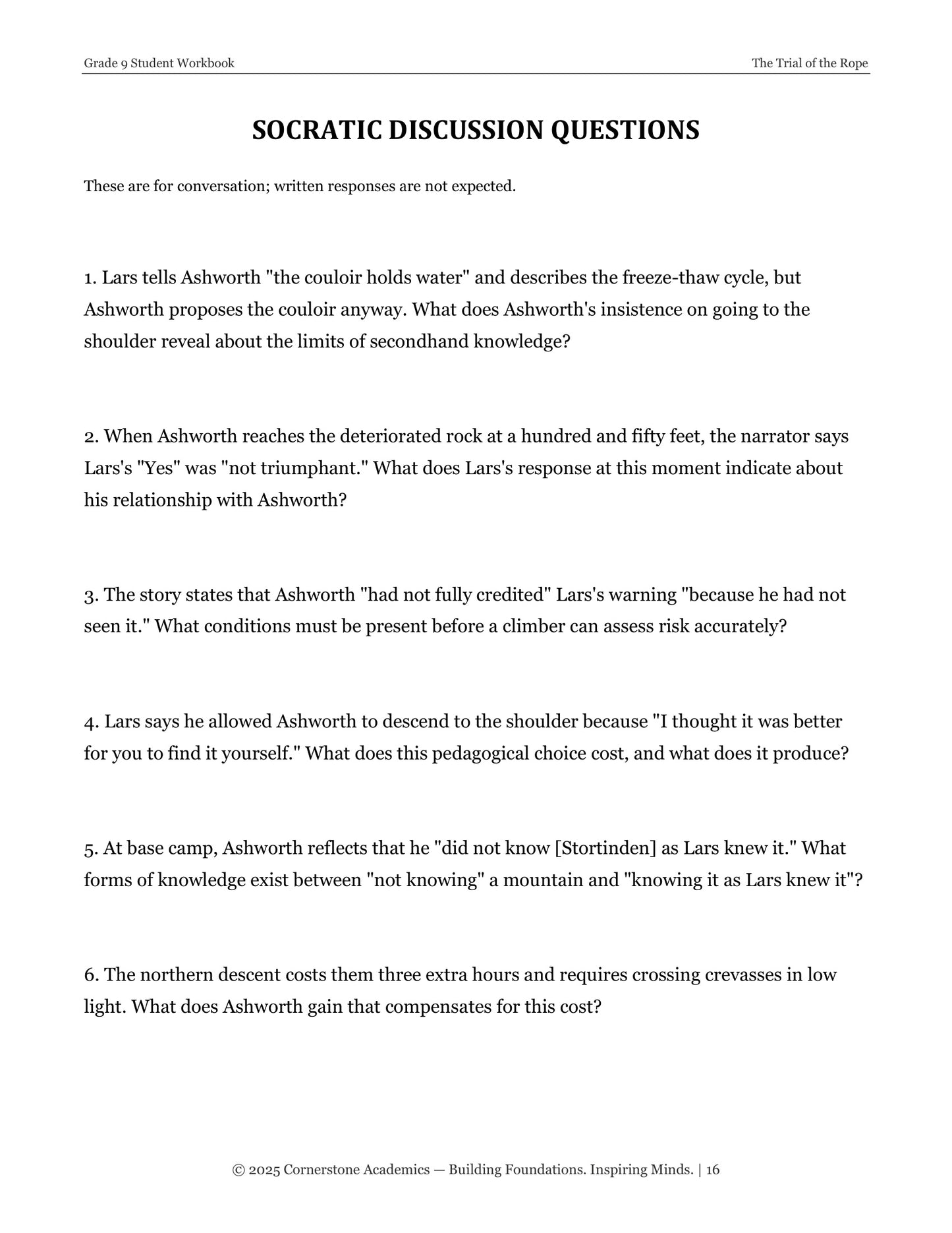 The Trial of the Rope | Grade 9 Classical Literature Packet | Cornerstone Academics
