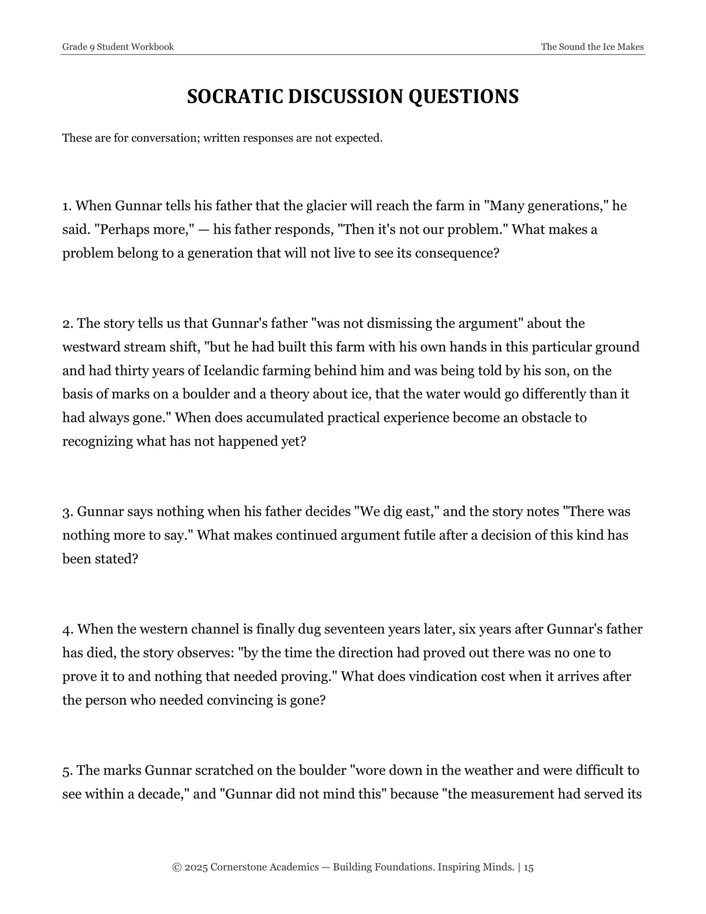 The Sound the Ice Makes | Grade 9 Classical Literature Packet | Cornerstone Academics