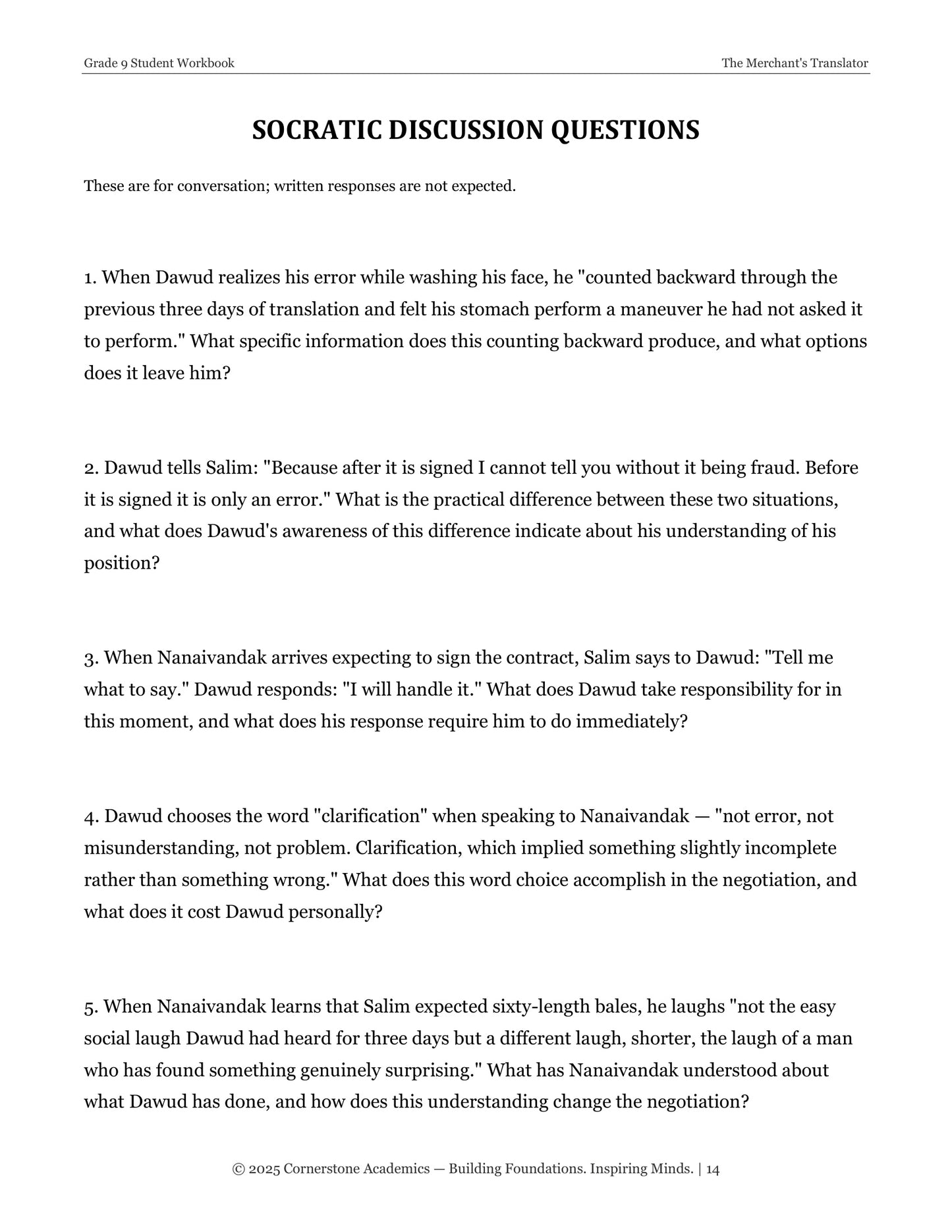 The Merchant's Translator | Grade 9 Classical Literature Packet | Cornerstone Academics