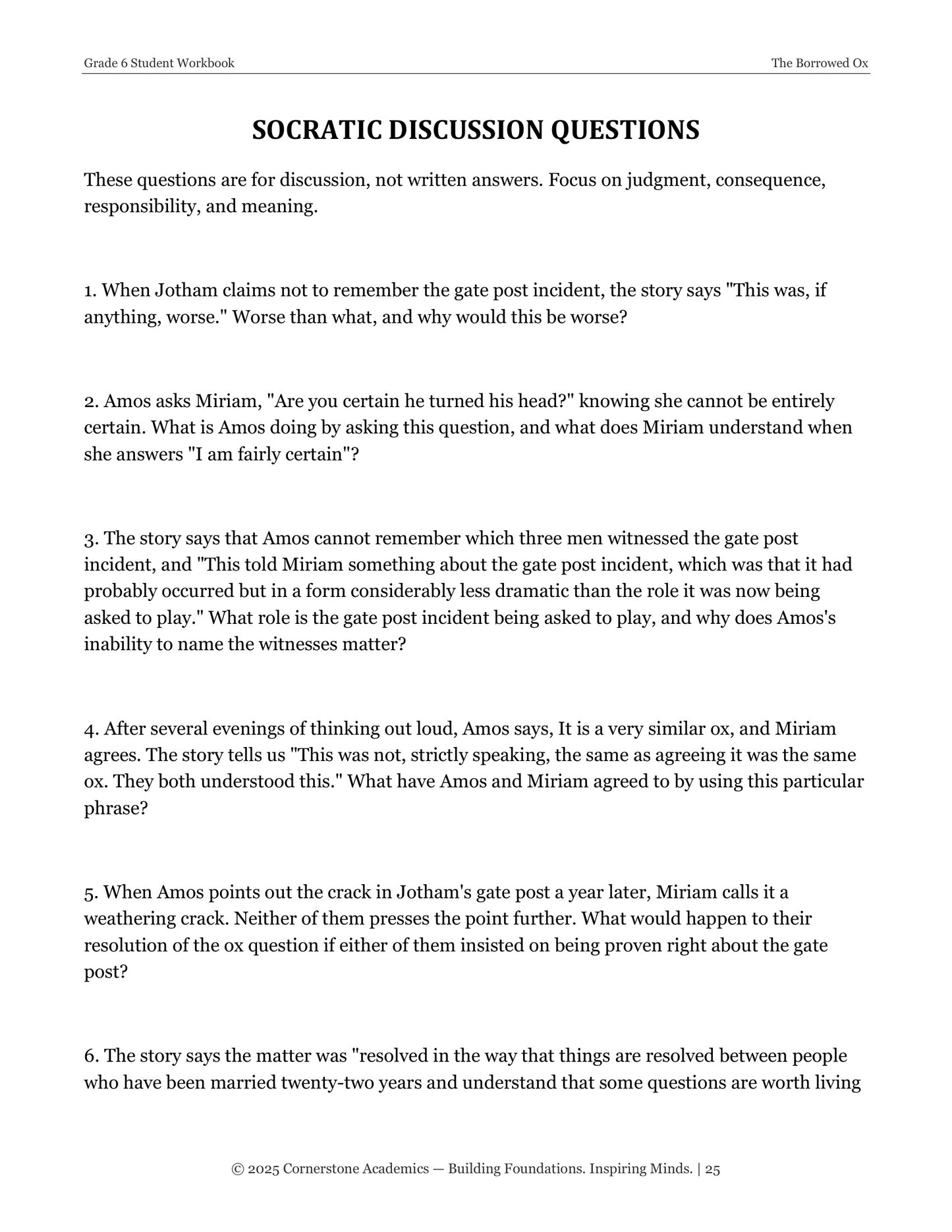 The Borrowed Ox | Grade 6 Classical Literature Packet | Cornerstone Academics