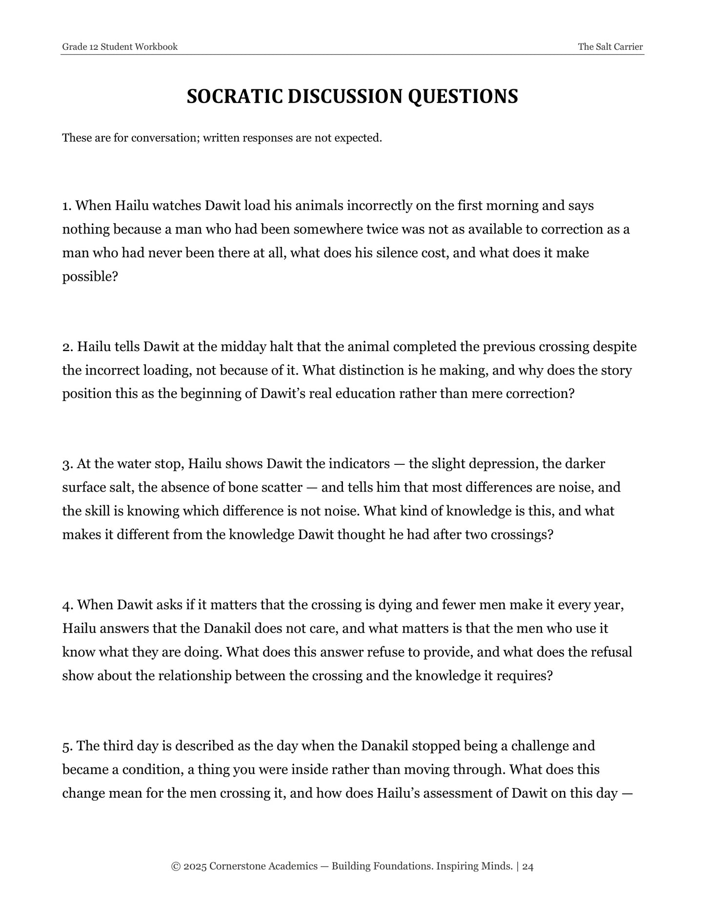 The Salt Carrier | Grade 12 Classical Literature Packet | Cornerstone Academics