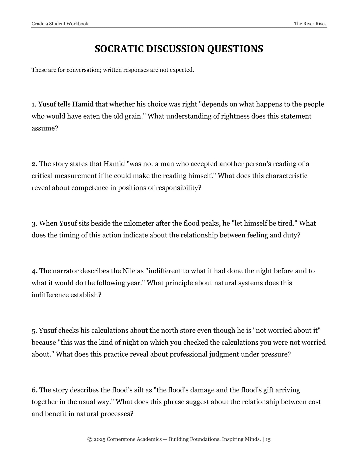 The River Rises | Grade 9 Classical Literature Packet | Cornerstone Academics