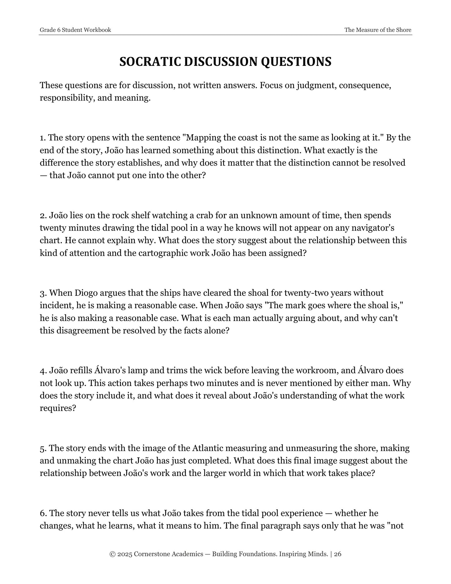 The Measure of the Shore | Grade 6 Classical Literature Packet | Cornerstone Academics