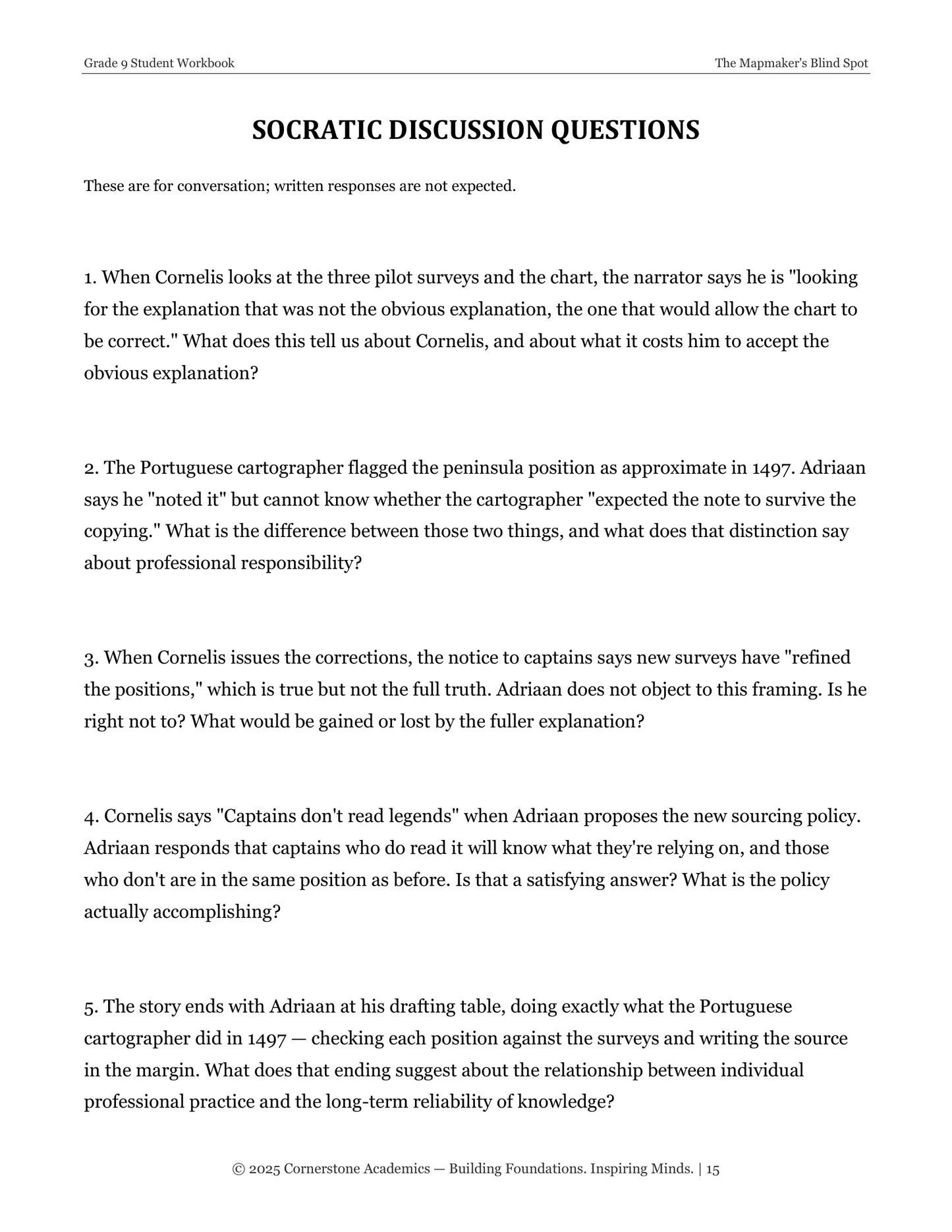 The Mapmaker's Blind Spot | Grade 9 Classical Literature Packet | Cornerstone Academics