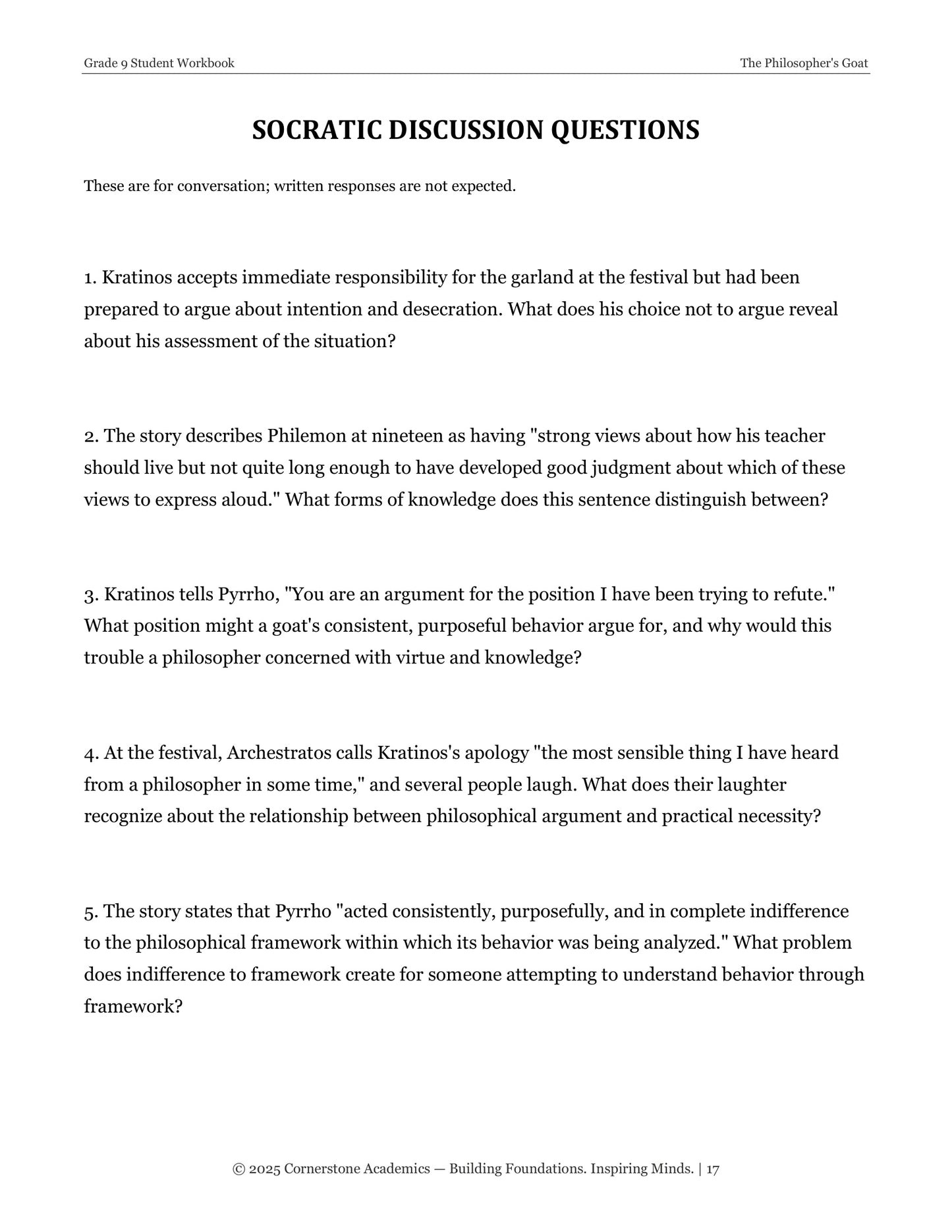 The Philosopher's Goat | Grade 9 Classical Literature Packet | Cornerstone Academics