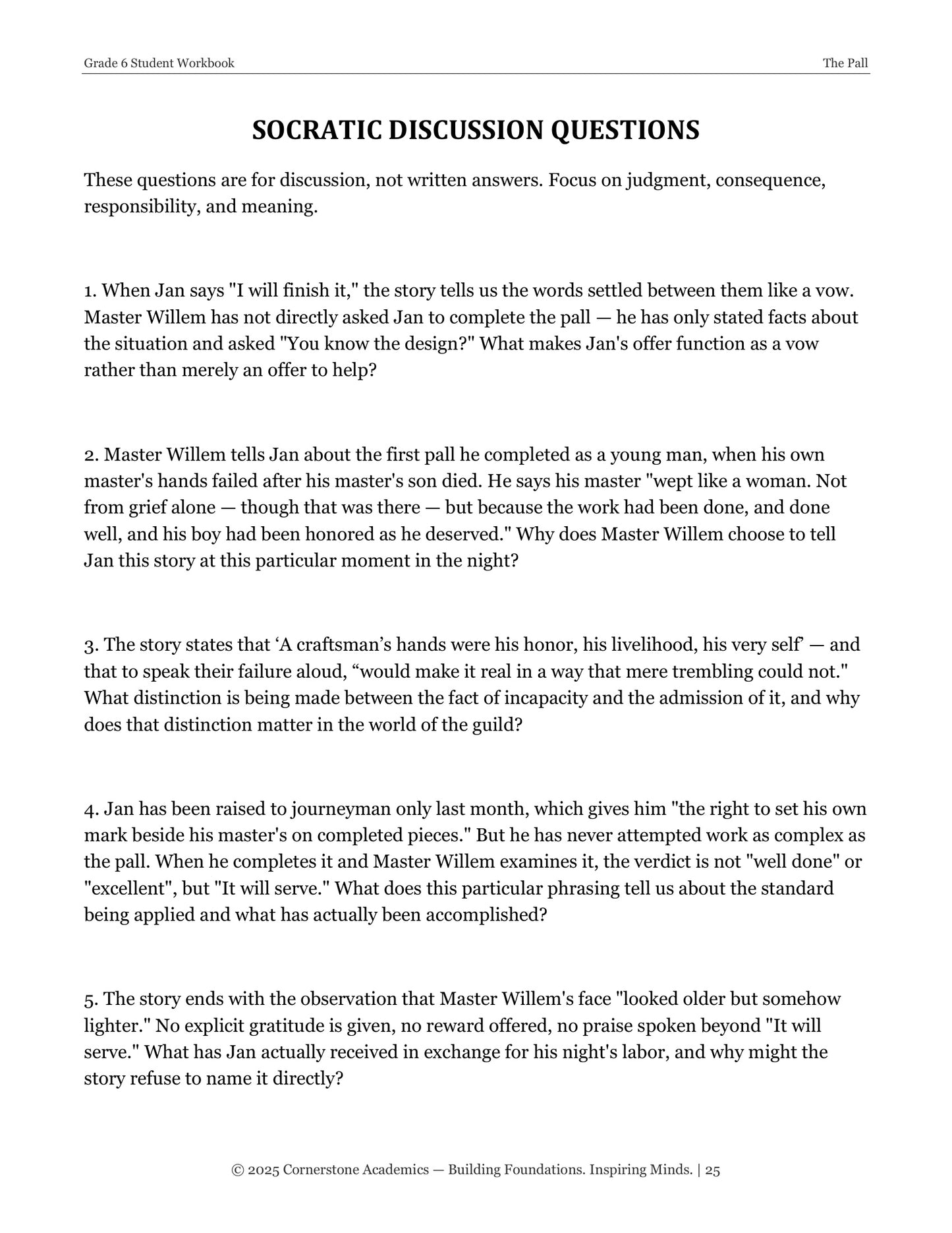 The Pall | Grade 6 Classical Literature Packet | Cornerstone Academics