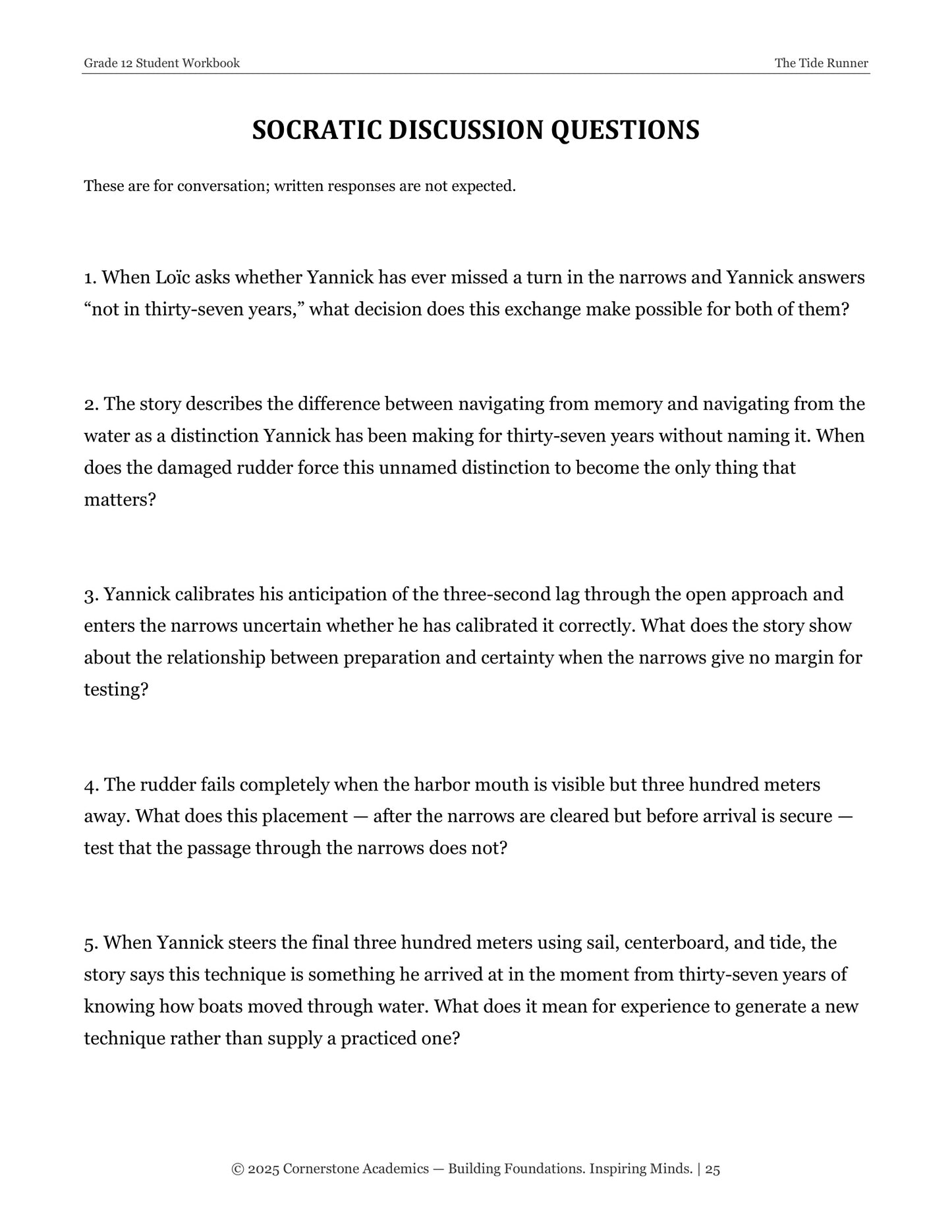 The Tide Runner | Grade 12 Classical Literature Packet | Cornerstone Academics