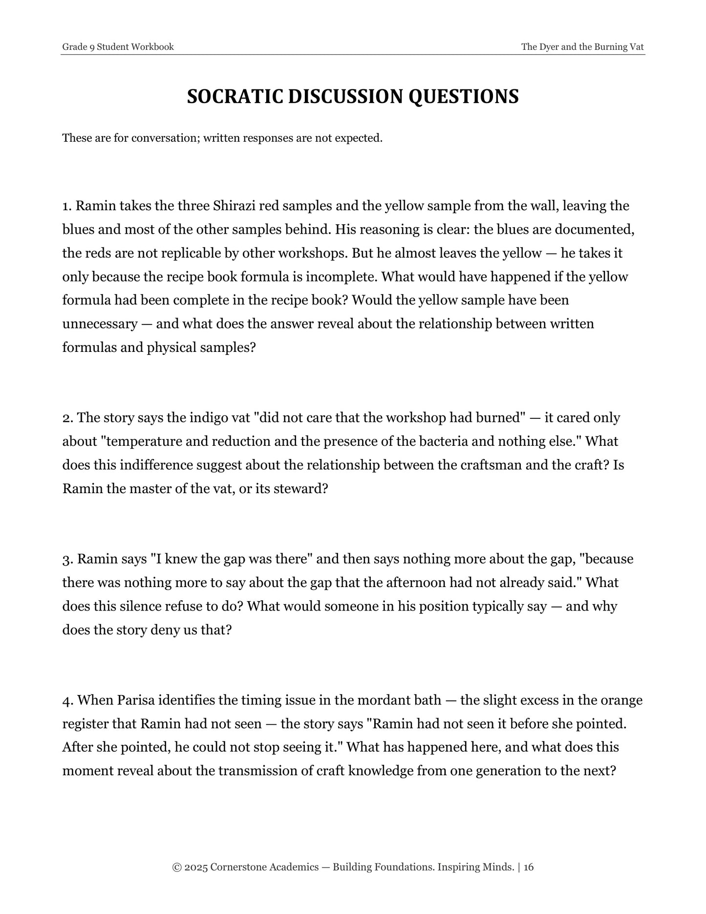 The Dyer and the Burning Vat | Grade 9 Classical Literature Packet | Cornerstone Academics
