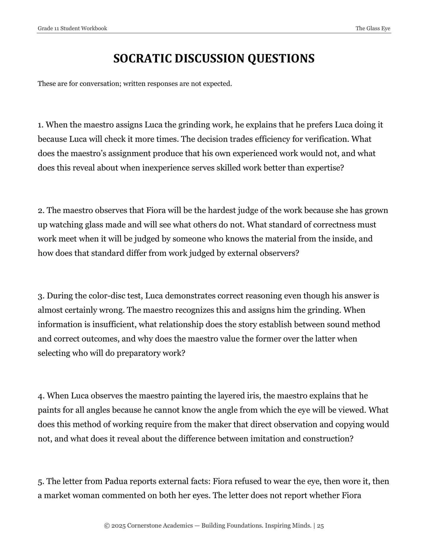 The Glass Eye | Grade 11 Classical Literature Packet | Cornerstone Academics