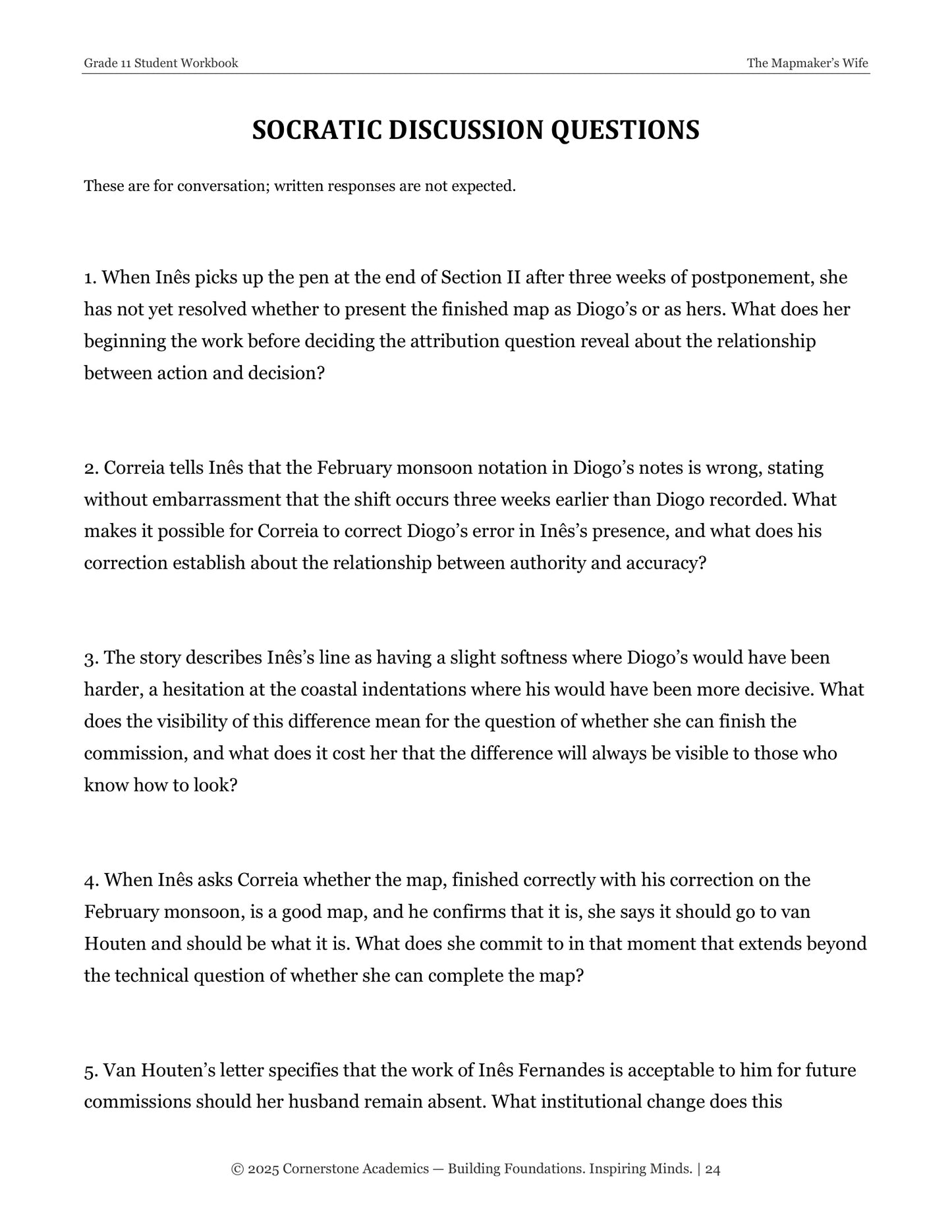 The Mapmaker's Wife | Grade 11 Classical Literature Packet | Cornerstone Academics