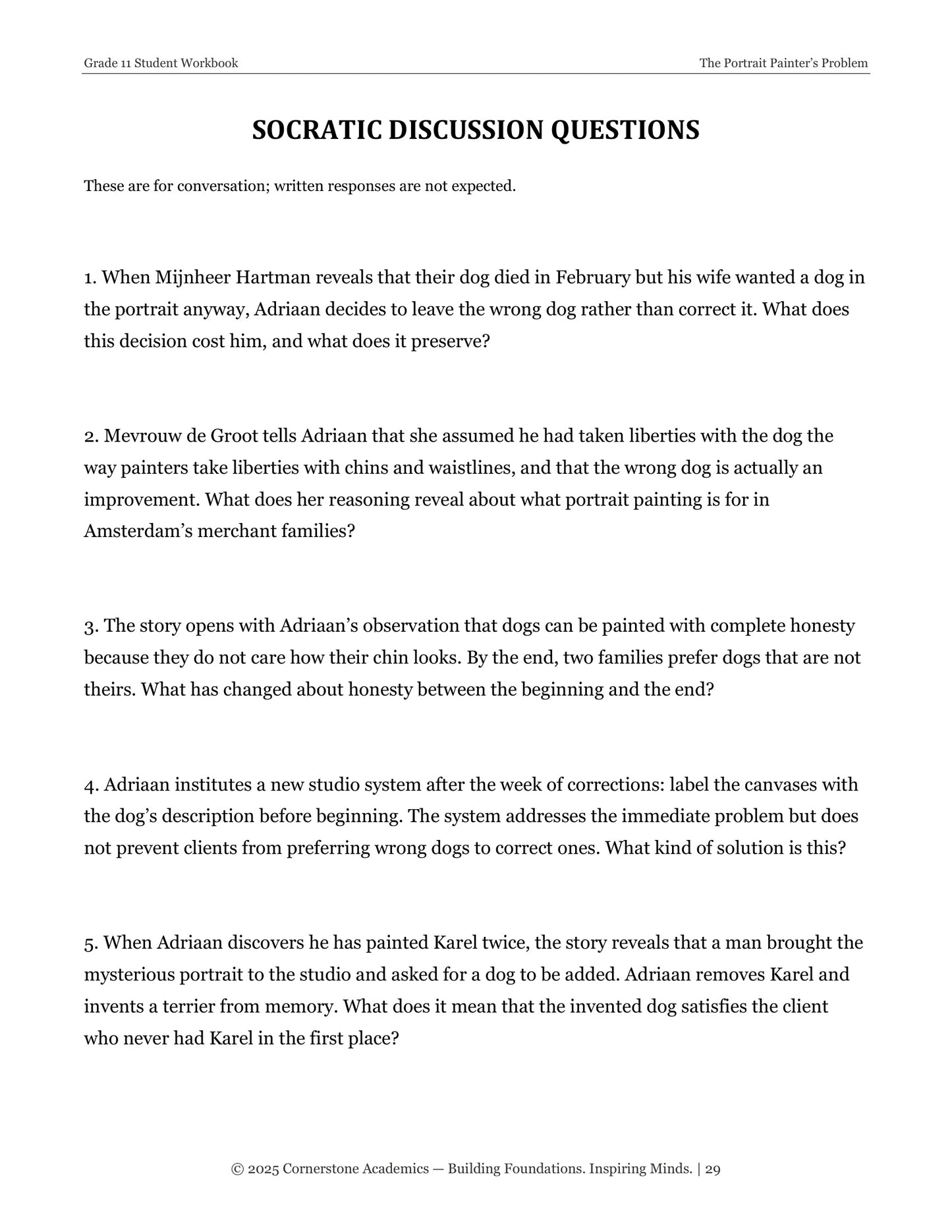 The Portrait Painter's Problem | Grade 11 Classical Literature Packet | Cornerstone Academics