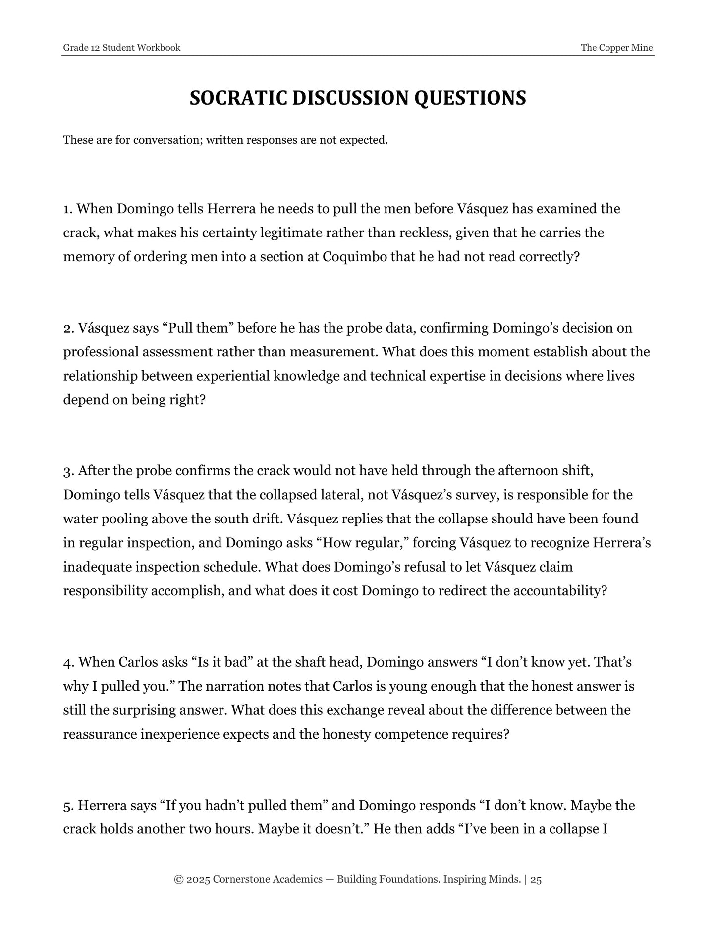 The Copper Mine | Grade 12 Classical Literature Packet | Cornerstone Academics