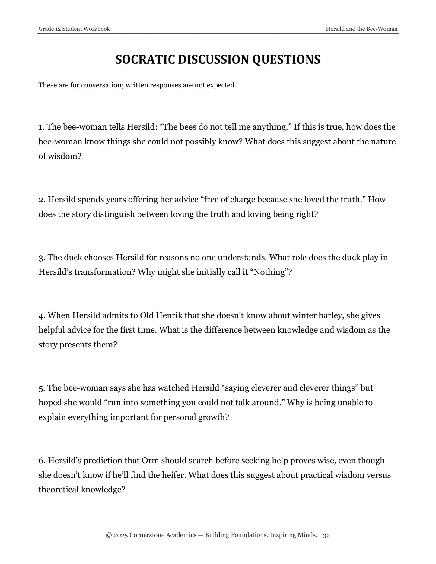 Hersild and the Bee-Woman | Grade 12 Classical Literature Packet | Cornerstone Academics