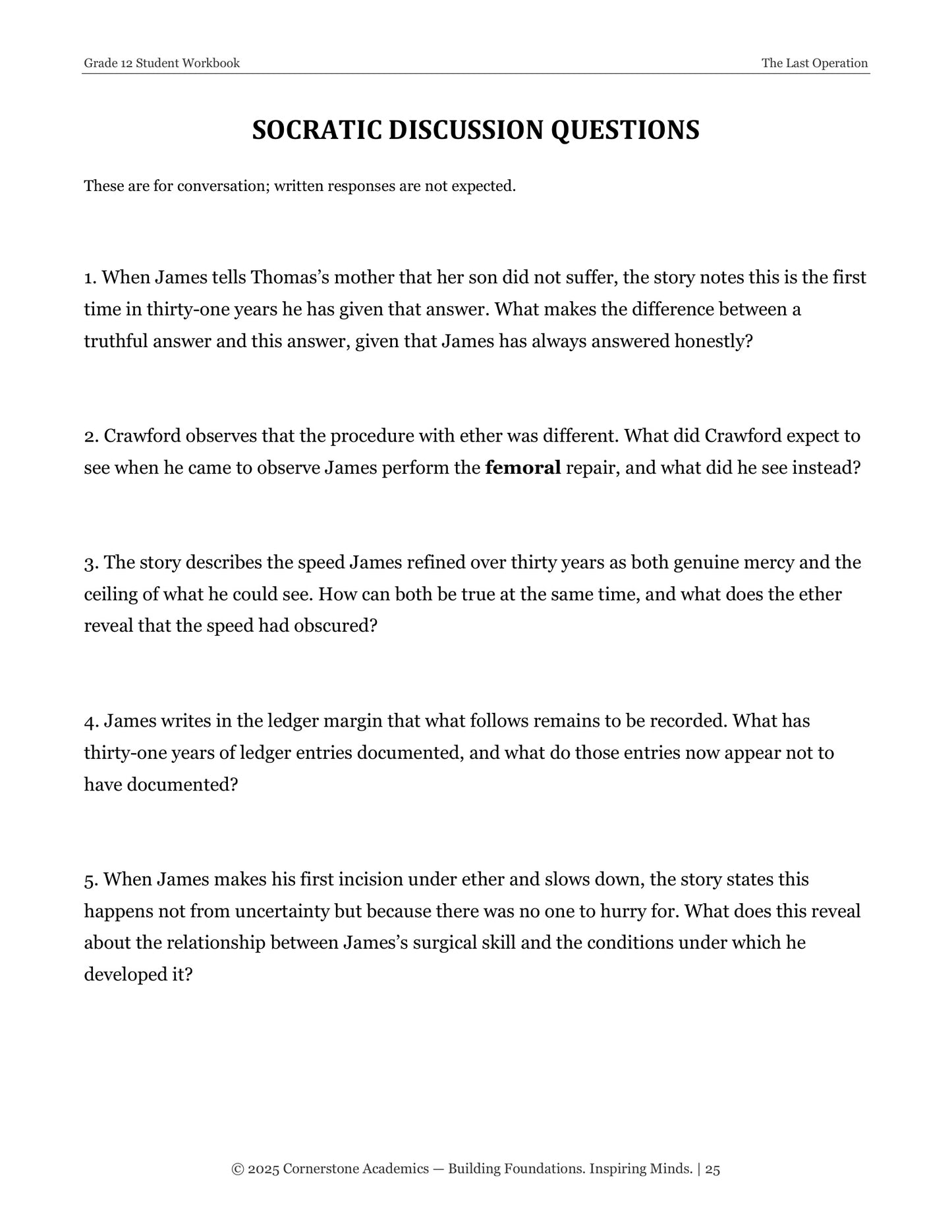 The Last Operation | Grade 12 Classical Literature Packet | Cornerstone Academics