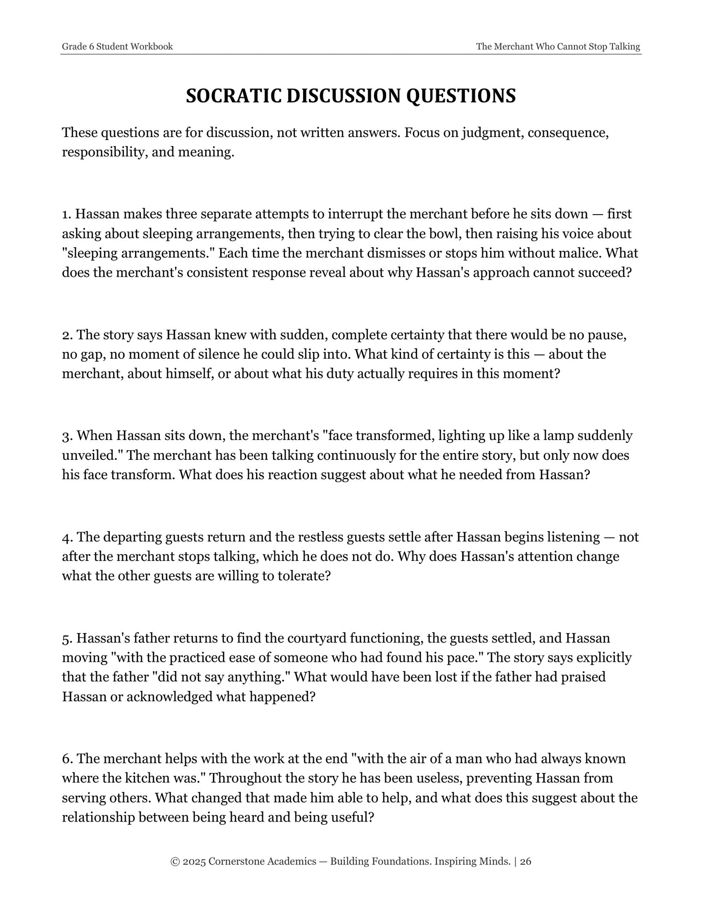 The Merchant Who Cannot Stop Talking | Grade 6 Classical Literature Packet | Cornerstone Academics