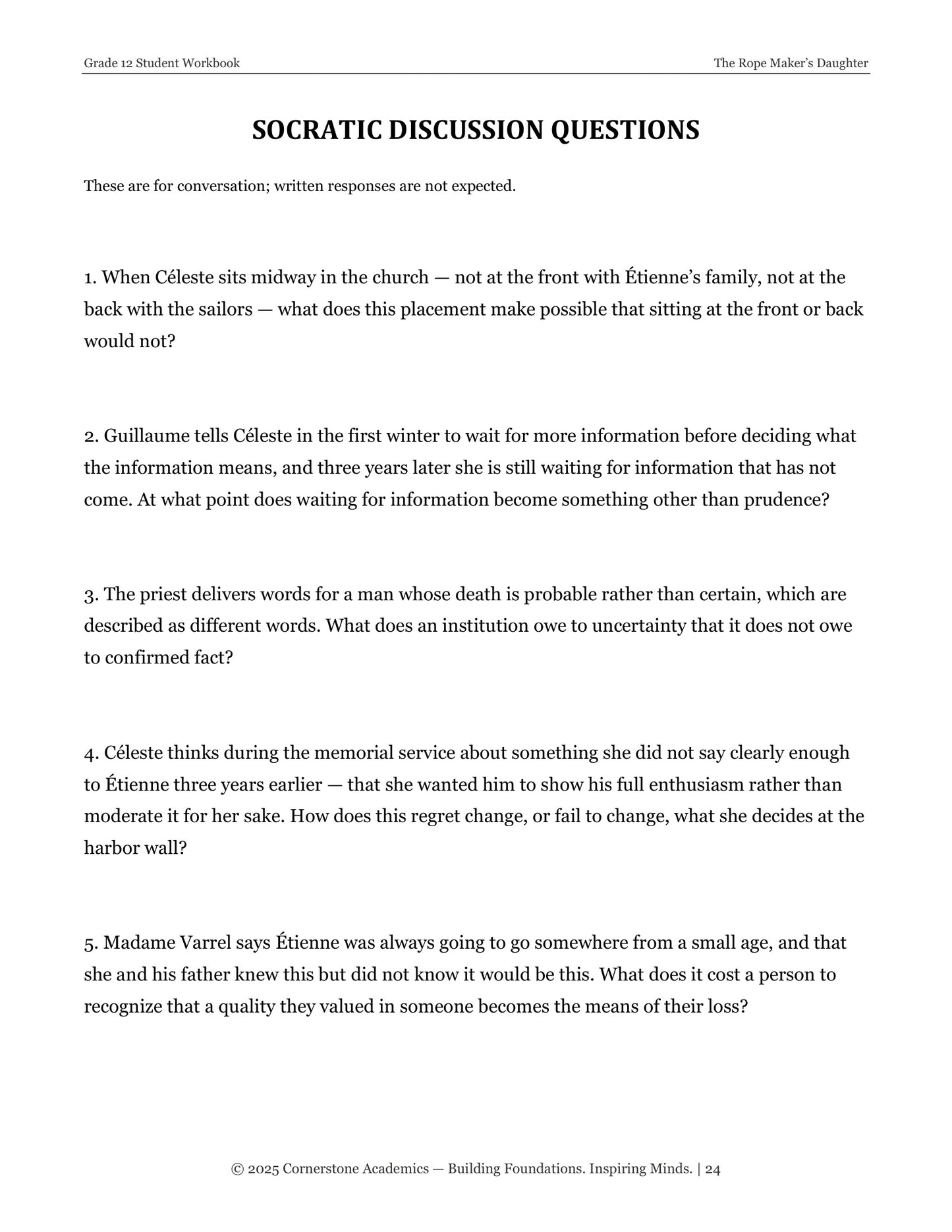 The Rope Maker’s Daughter | Grade 12 Classical Literature Packet | Cornerstone Academics