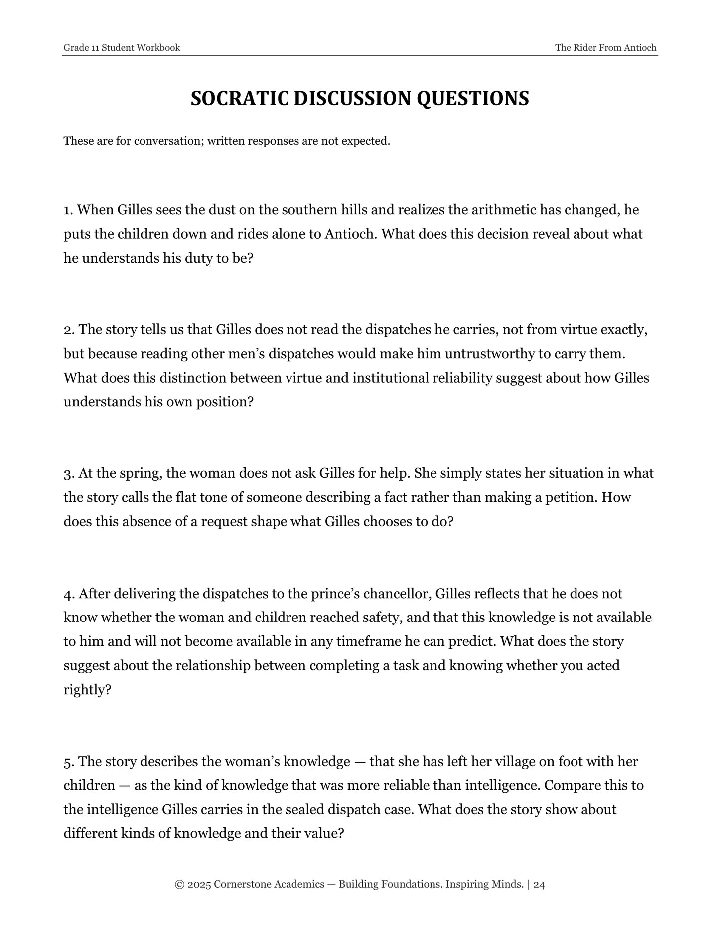 The Rider From Antioch | Grade 11 Classical Literature Packet | Cornerstone Academics