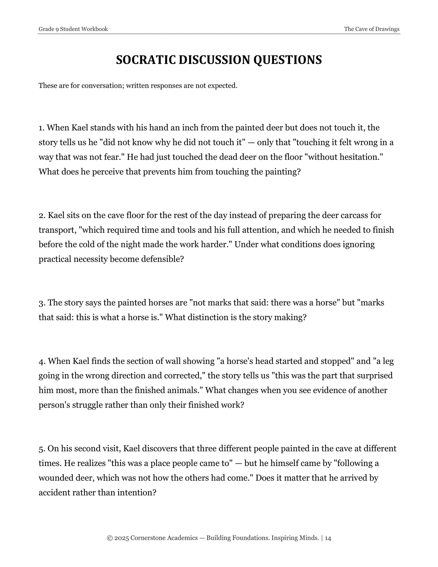 The Cave of Drawings | Grade 9 Classical Literature Packet | Cornerstone Academics