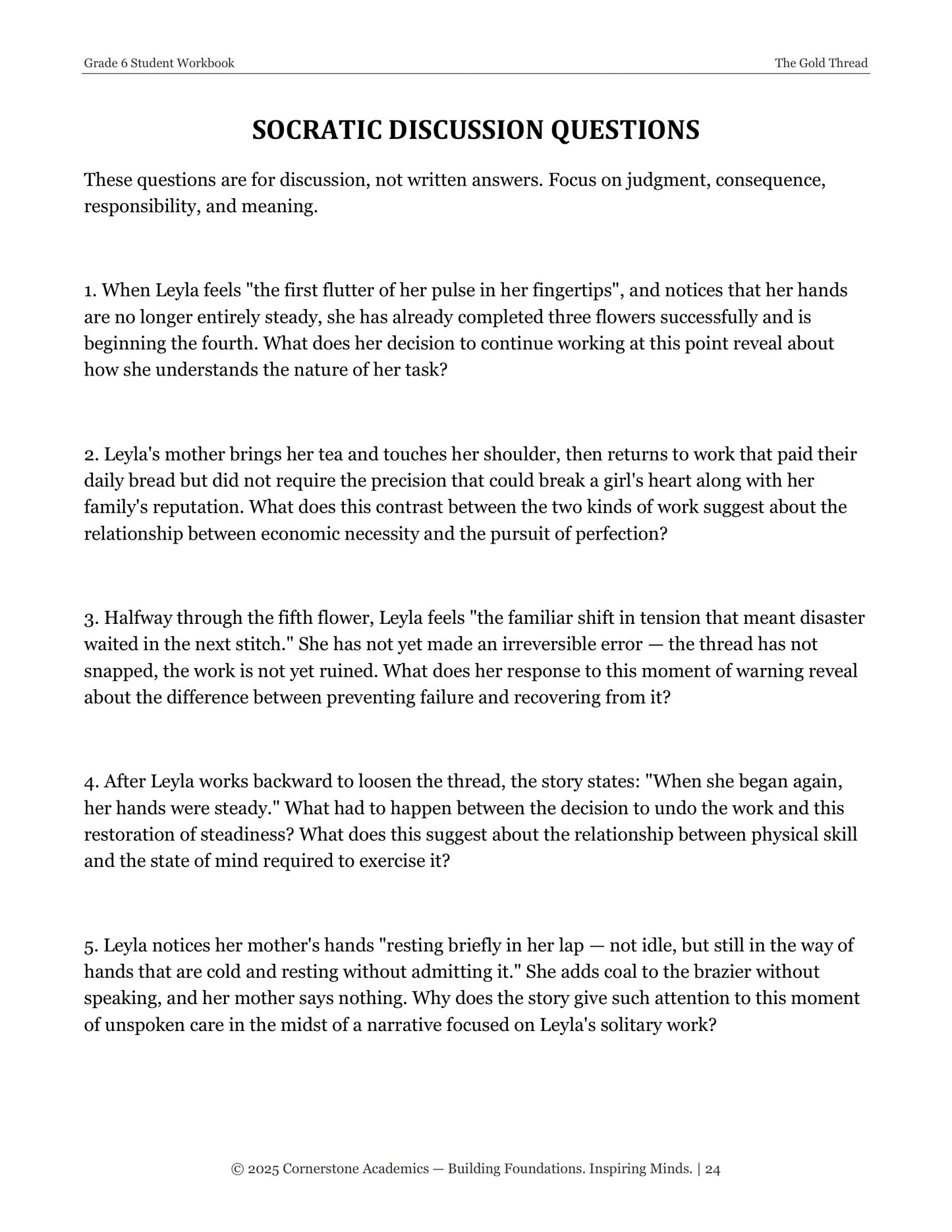 The Gold Thread | Grade 6 Classical Literature Packet | Cornerstone Academics