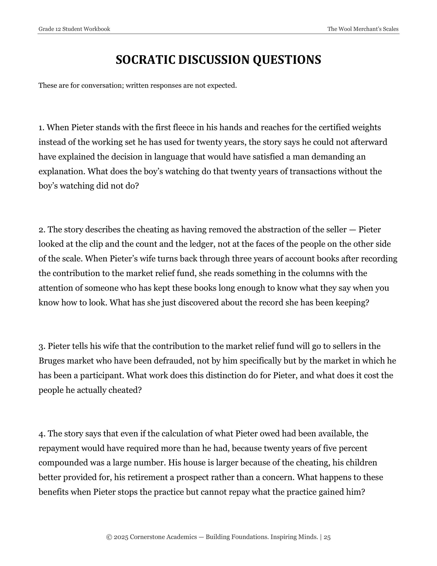 The Wool Merchant’s Scales | Grade 12 Classical Literature Packet | Cornerstone Academics