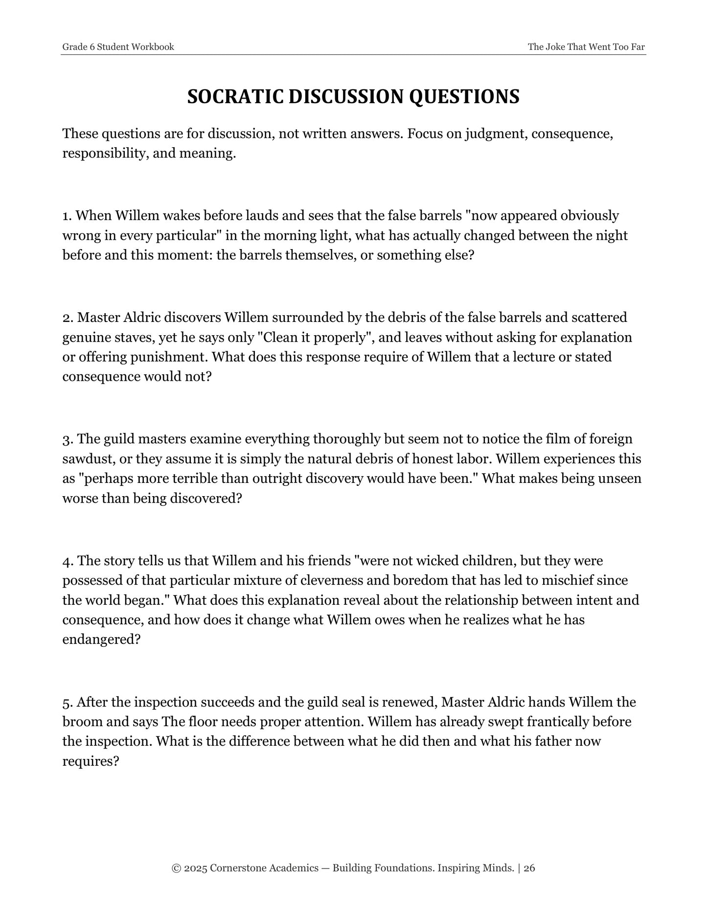 The Joke That Went Too Far | Grade 6 Classical Literature Packet | Cornerstone Academics