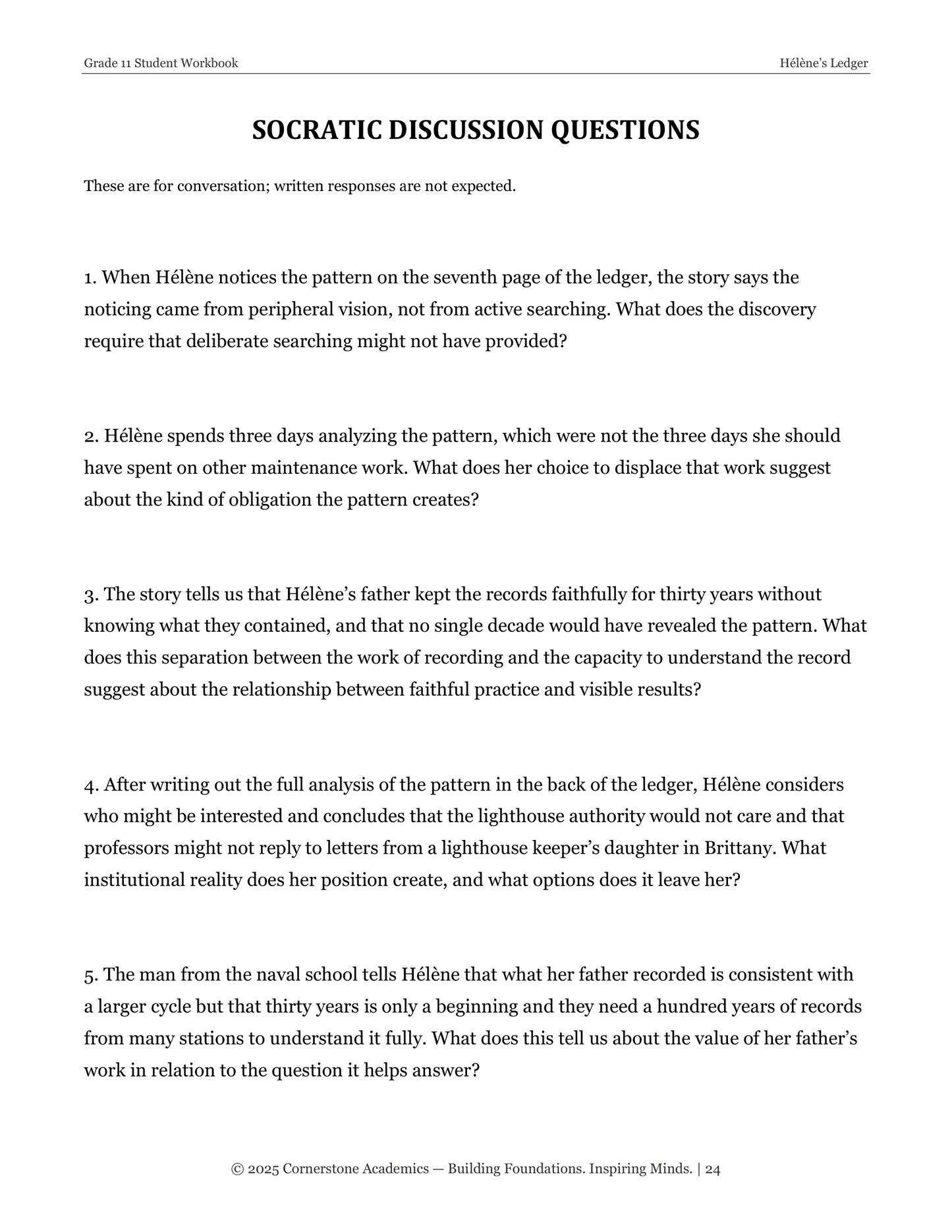 Hélène's Ledger | Grade 11 Classical Literature Packet | Cornerstone Academics