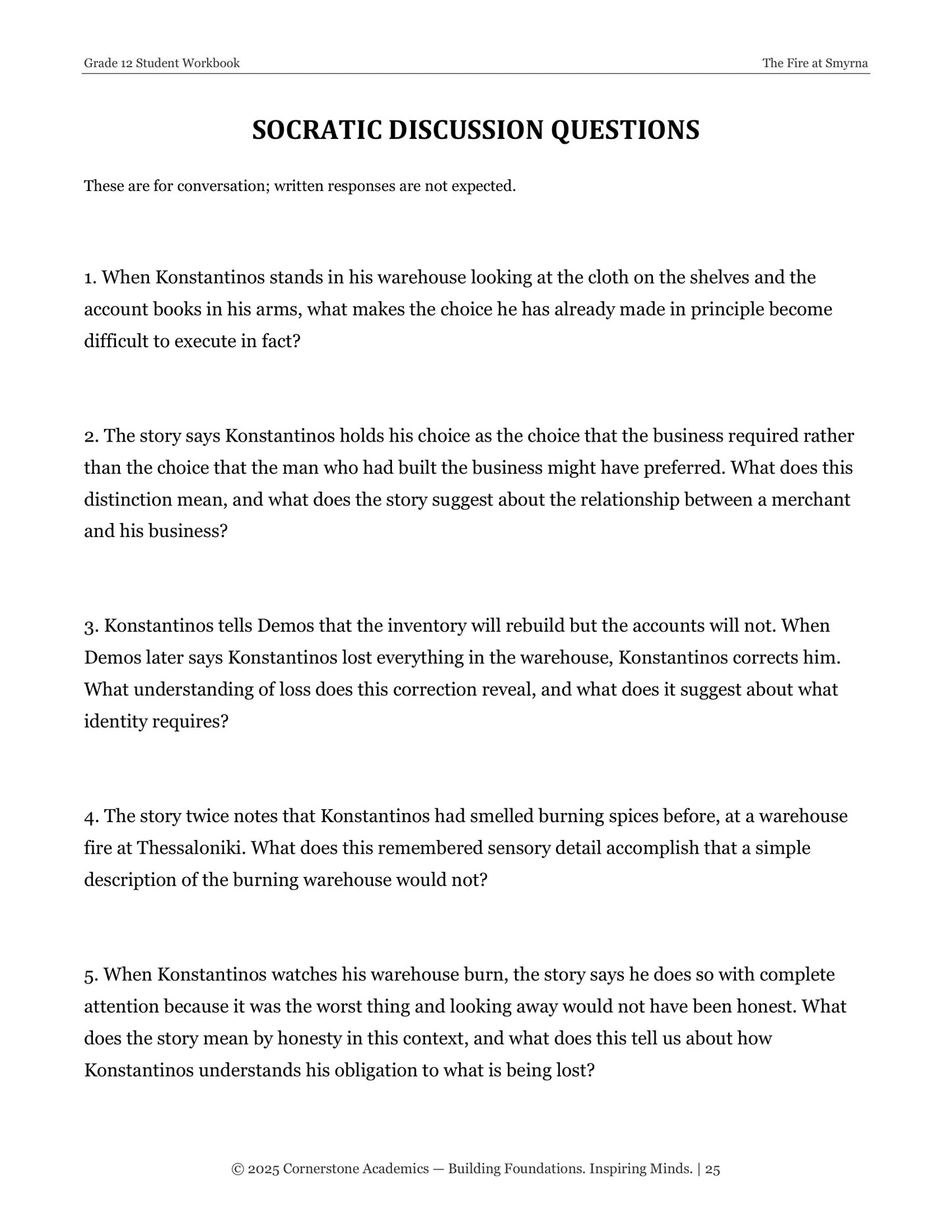 The Fire at Smyrna | Grade 12 Classical Literature Packet | Cornerstone Academics