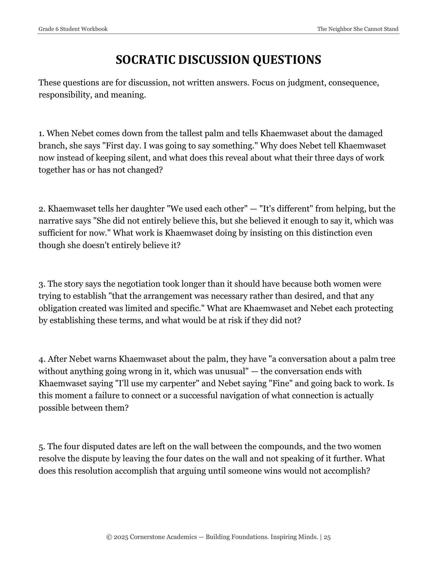 The Neighbor She Cannot Stand | Grade 6 Classical Literature Packet | Cornerstone Academics