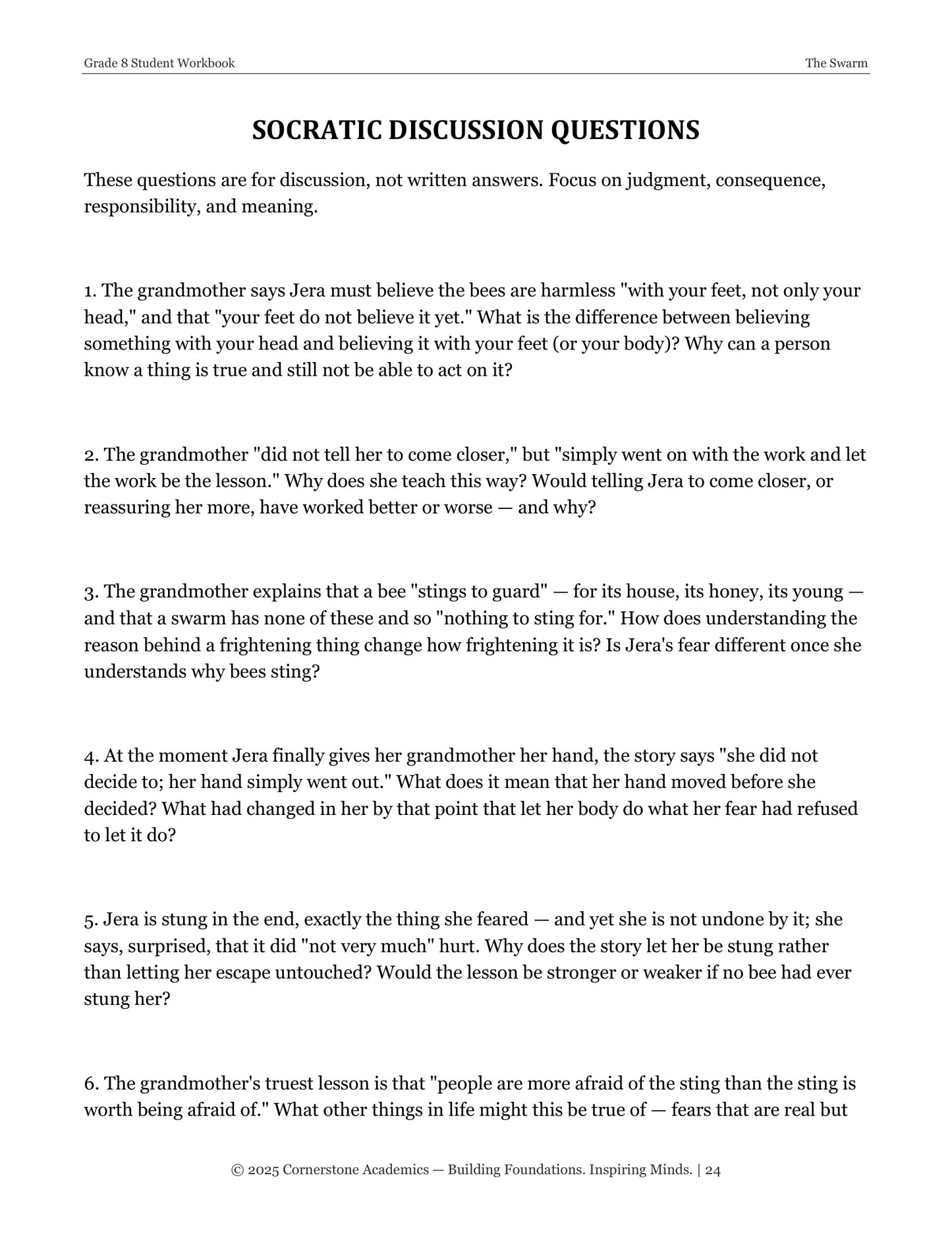 The Swarm | Grade 8 Classical Literature Packet | Cornerstone Academics