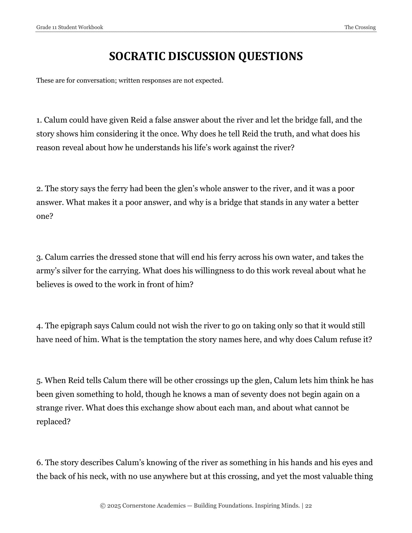 The Crossing | Grade 11 Classical Literature Packet | Cornerstone Academics