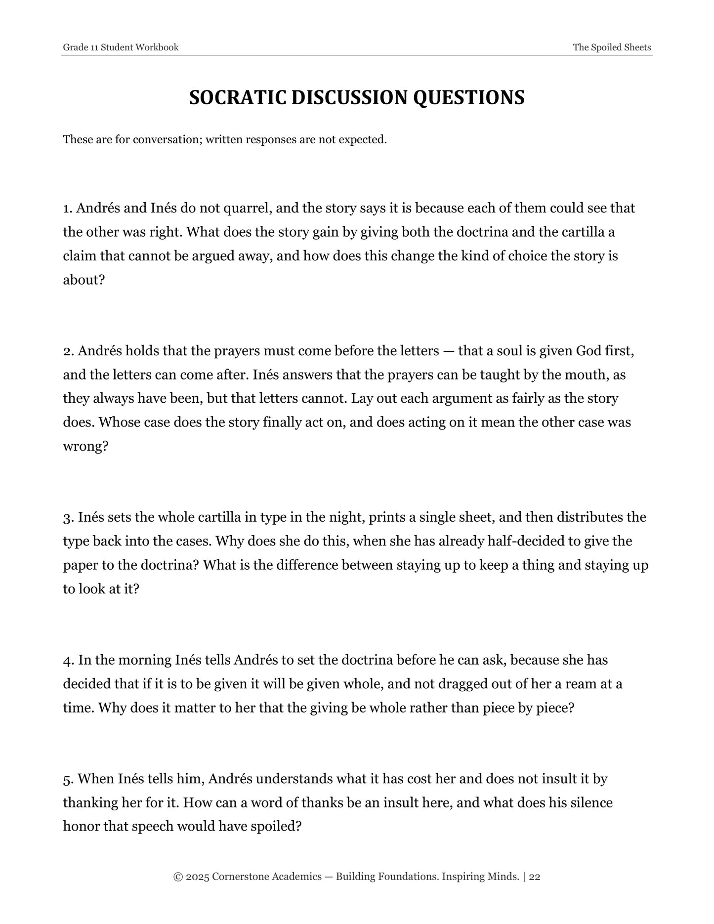 The Spoiled Sheets | Grade 11 Classical Literature Packet | Cornerstone Academics