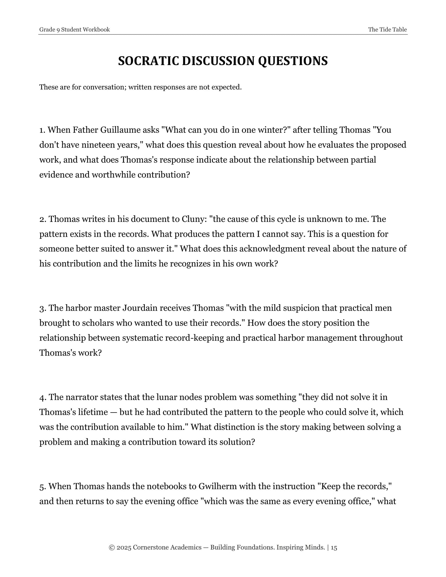 The Tide Table | Grade 9 Classical Literature Packet | Cornerstone Academics