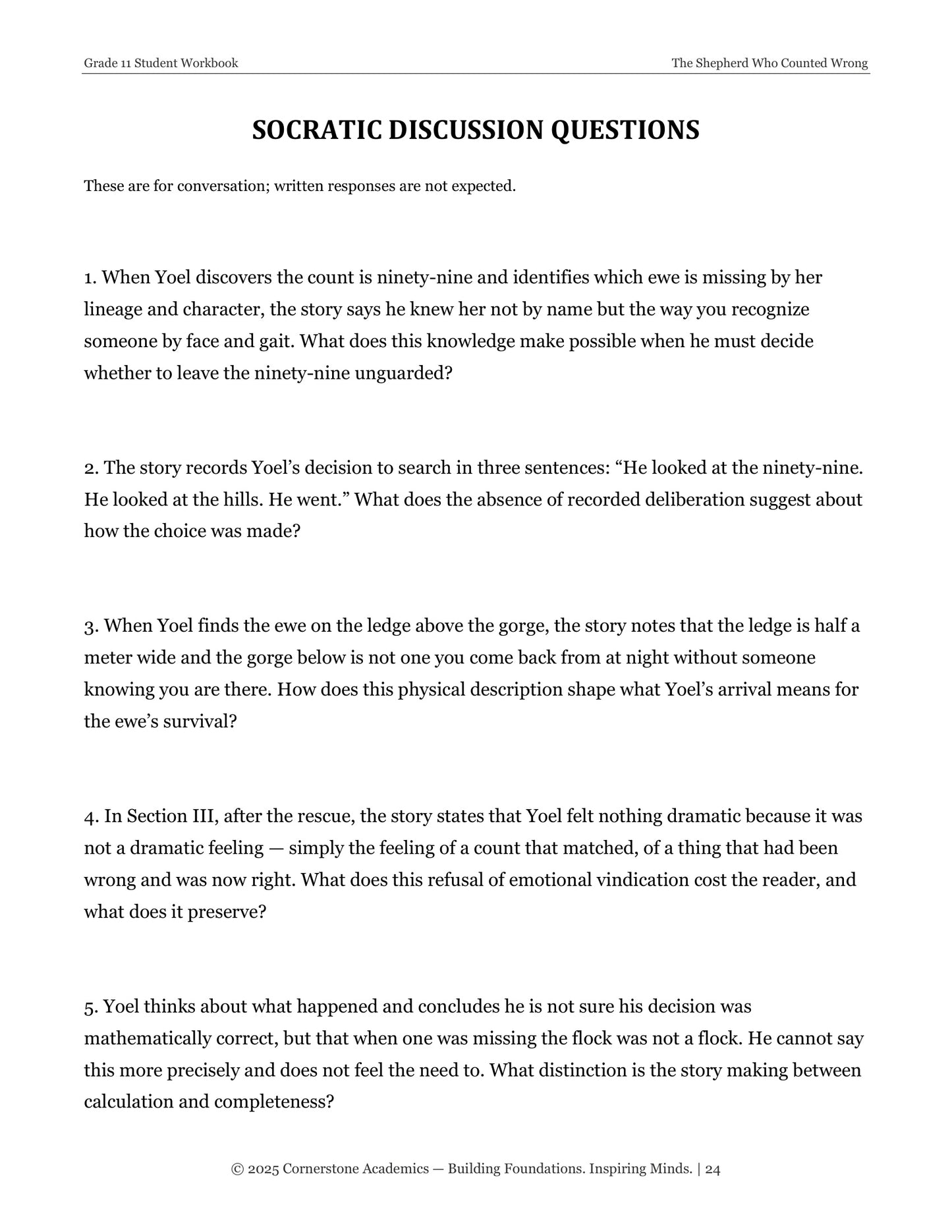 The Shepherd Who Counted Wrong | Grade 11 Classical Literature Packet | Cornerstone Academics