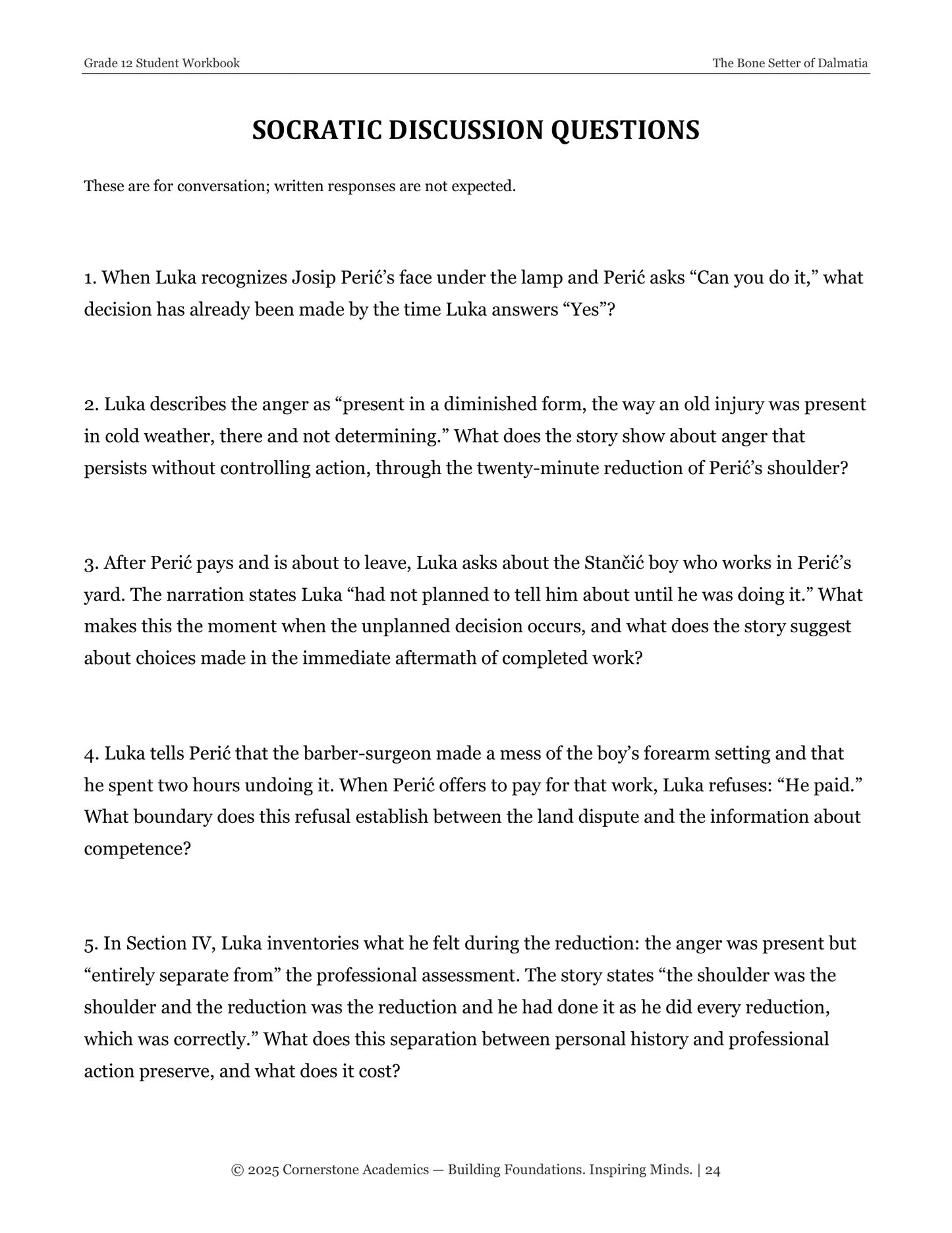 The Bone Setter of Dalmatia | Grade 12 Classical Literature Packet | Cornerstone Academics