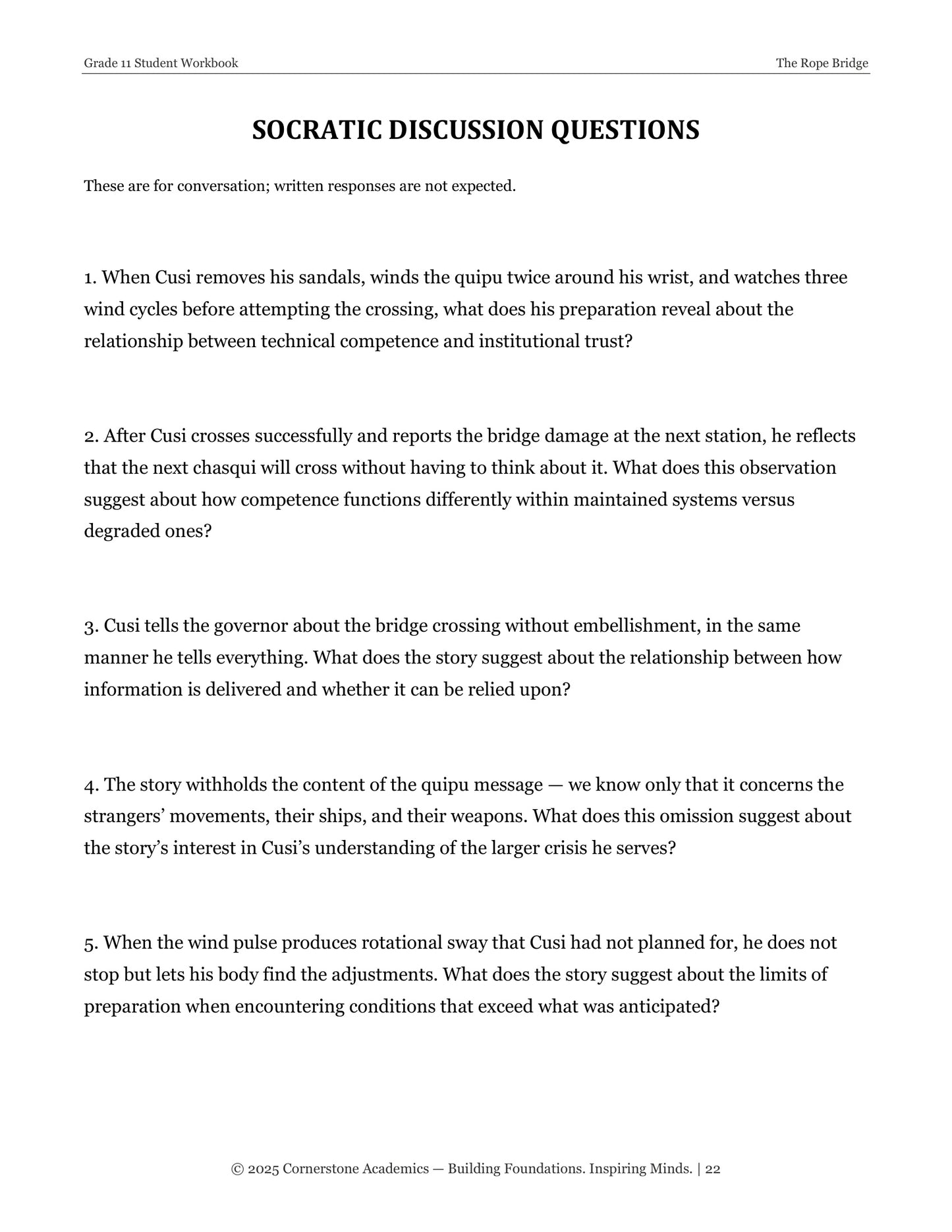 The Rope Bridge | Grade 11 Classical Literature Packet | Cornerstone Academics