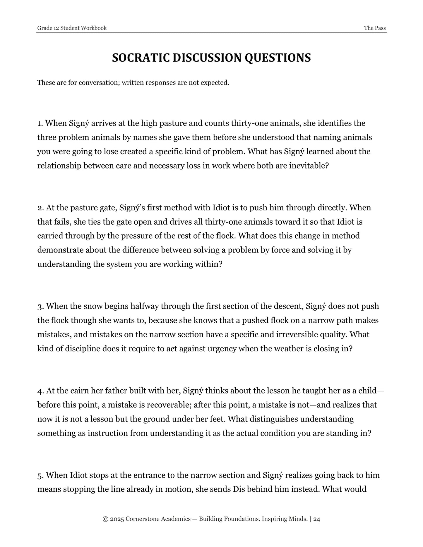 The Pass | Grade 12 Classical Literature Packet | Cornerstone Academics