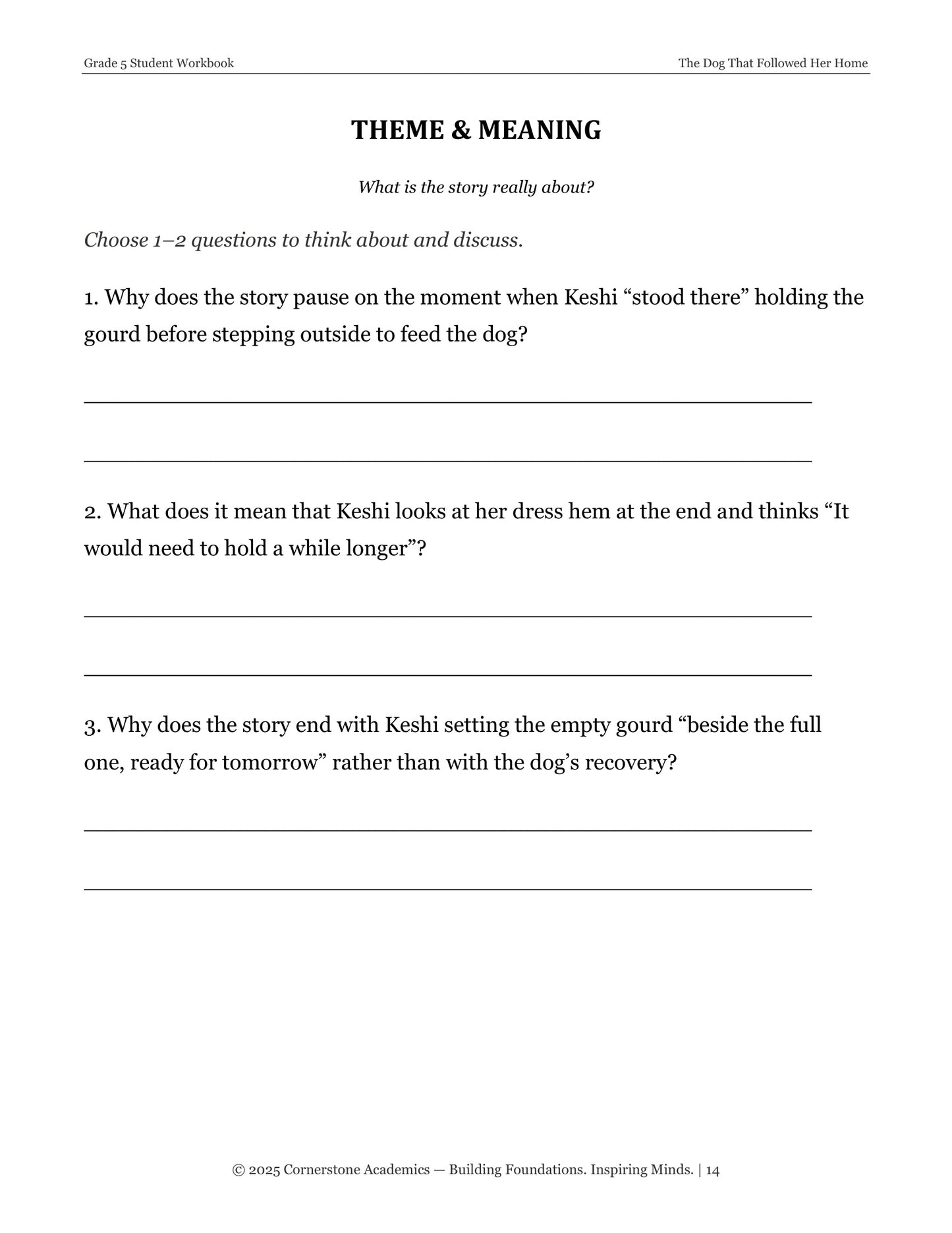 The Dog That Followed Her Home | Grade 5 Classical Literature Packet | Cornerstone Academics